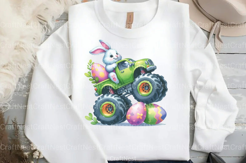 Cute Easter Bunny Monster Truck Clipart Bundle - CraftNest - Digital Crafting and Art