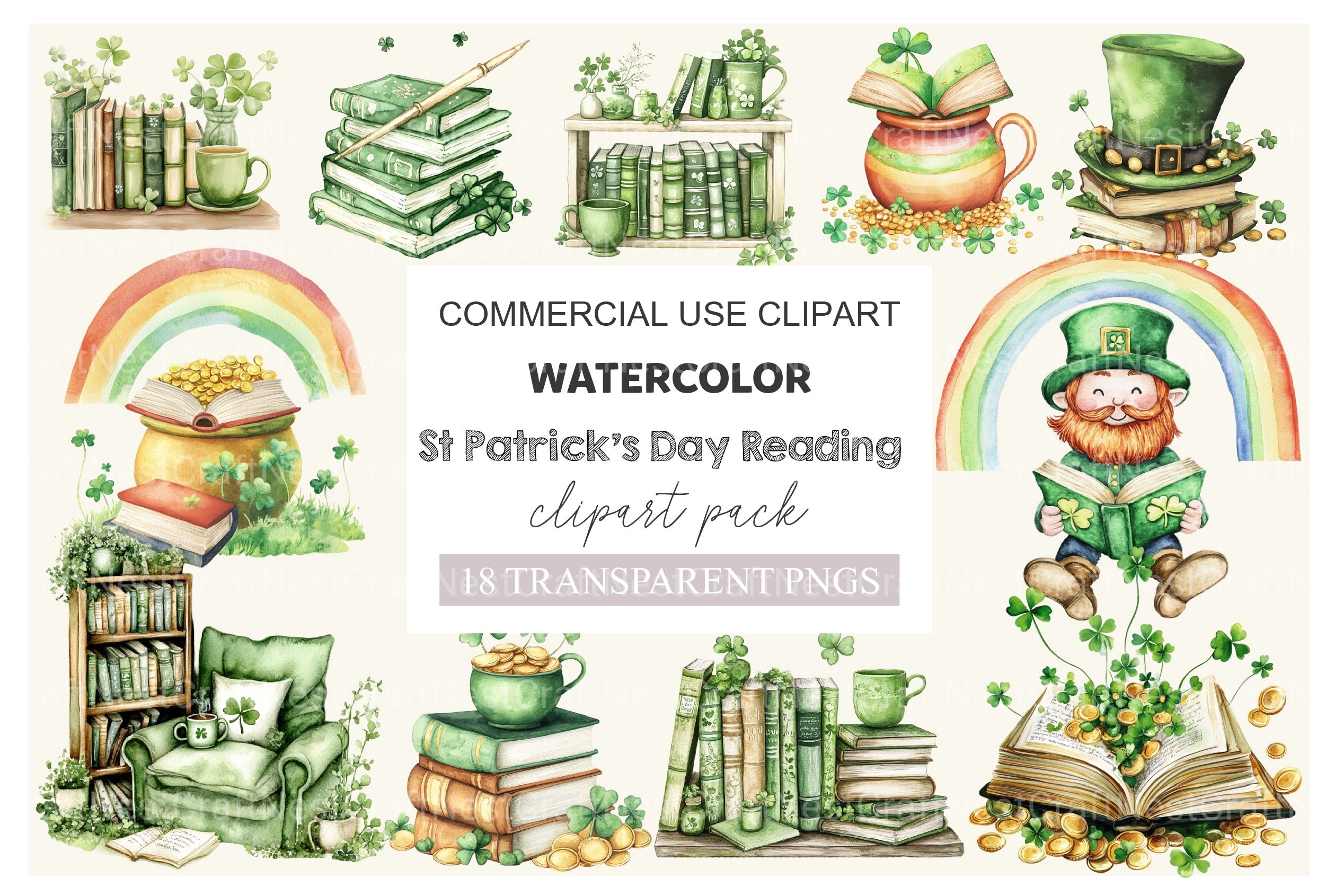 St Patrick's Day Reading Clipart Bundle 3