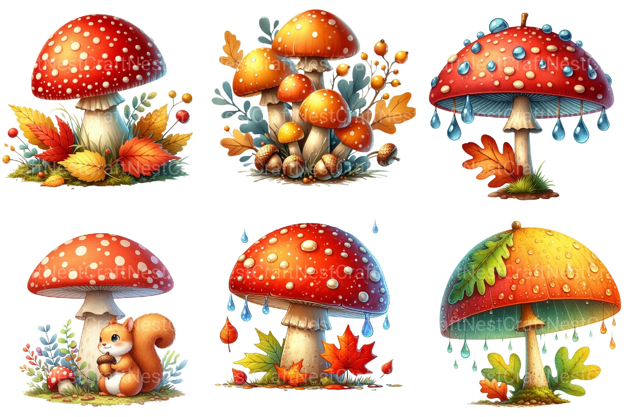 Mushrooms Fall Autumn Clipart Bundle