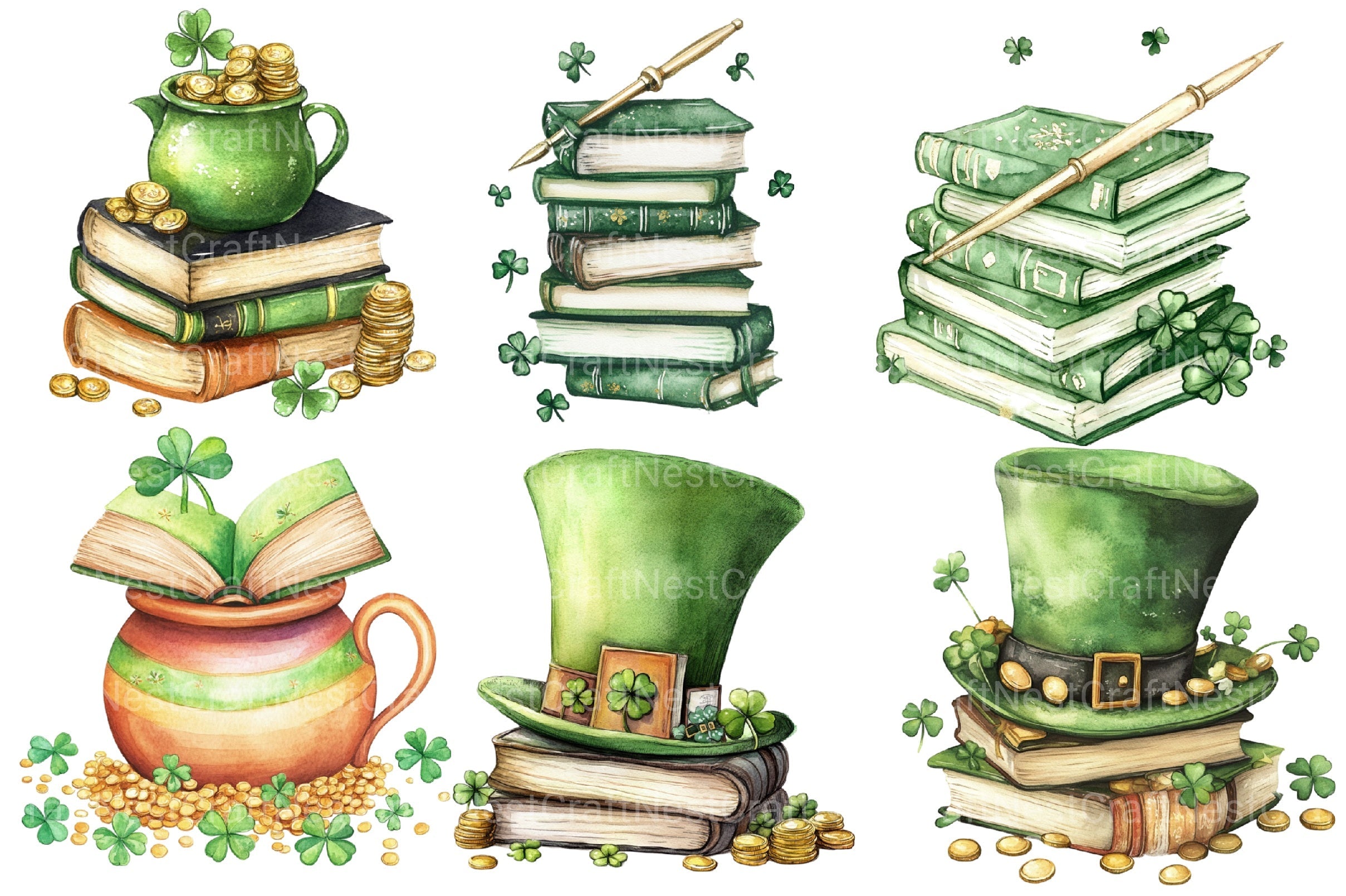 St Patrick's Day Reading Clipart Bundle 3