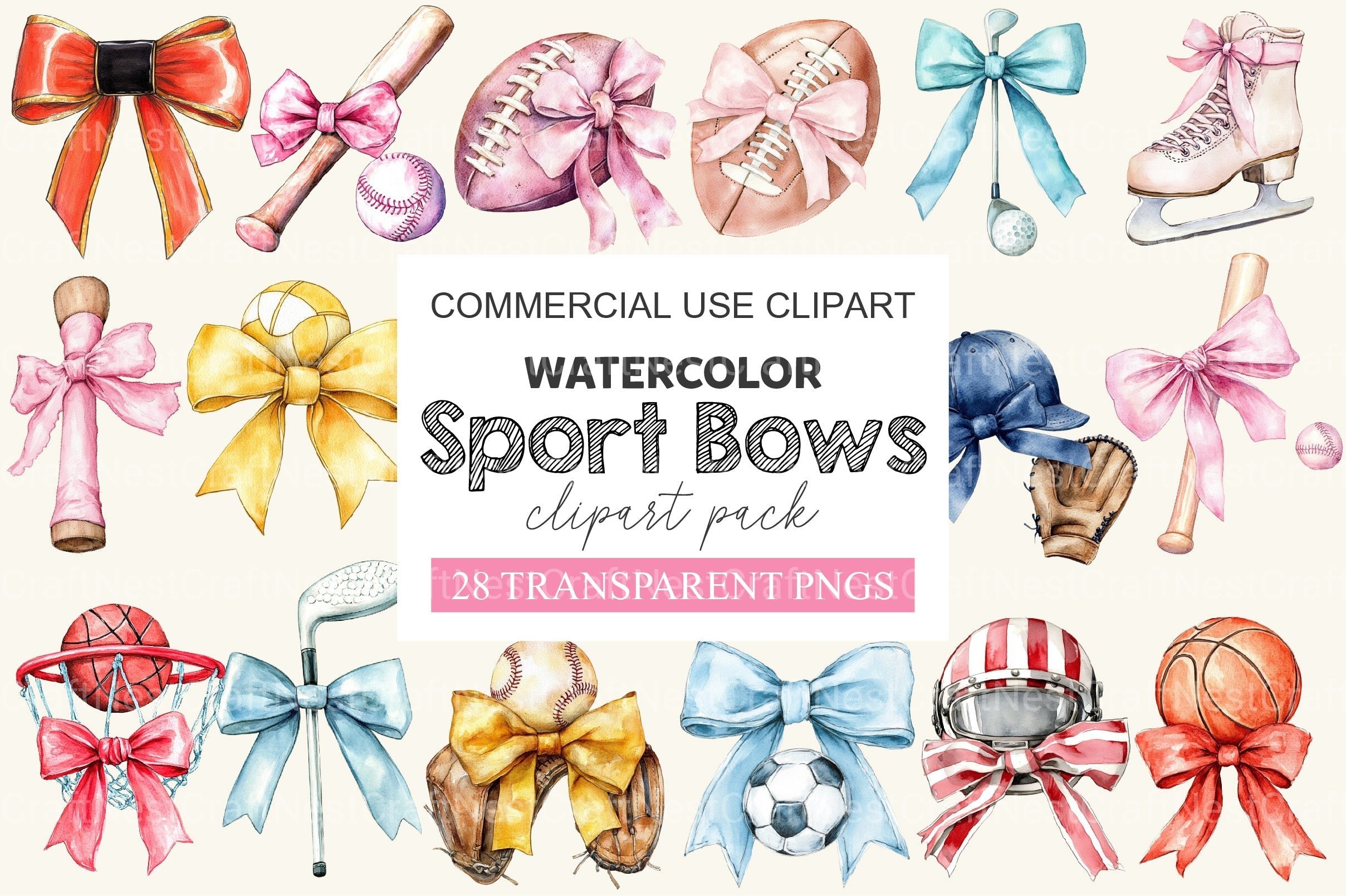 Sport Bows Clipart Bundle