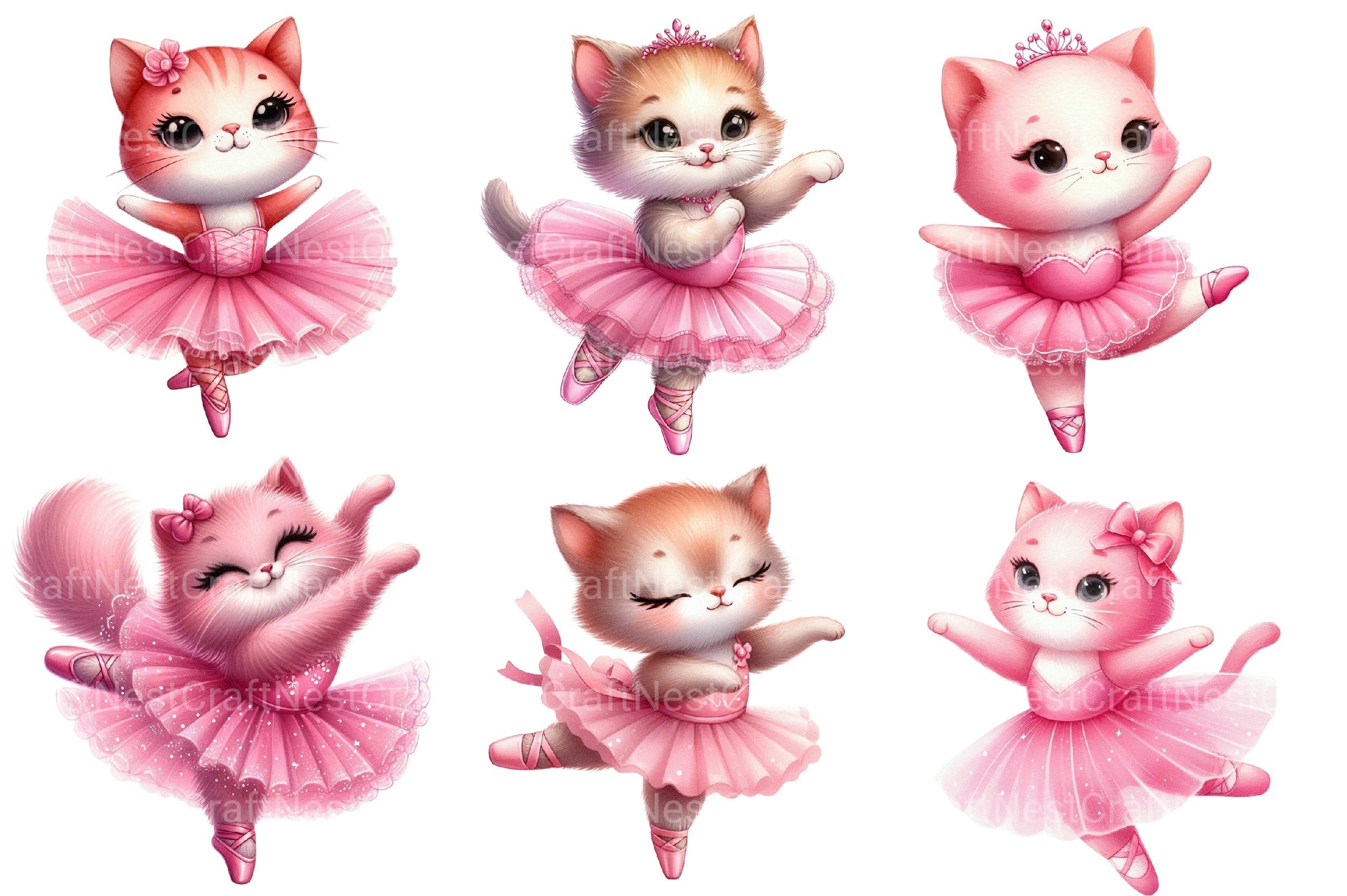 Pink Cat Ballerina Clipart Bundle