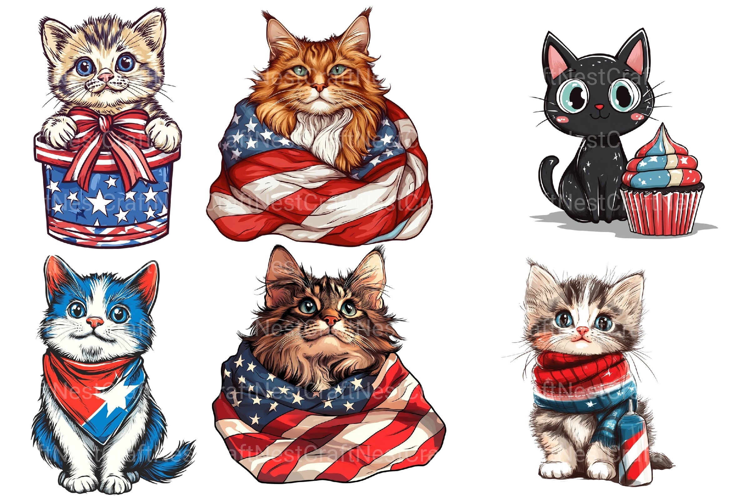 4th Of July Cat Clipart Bundle 2