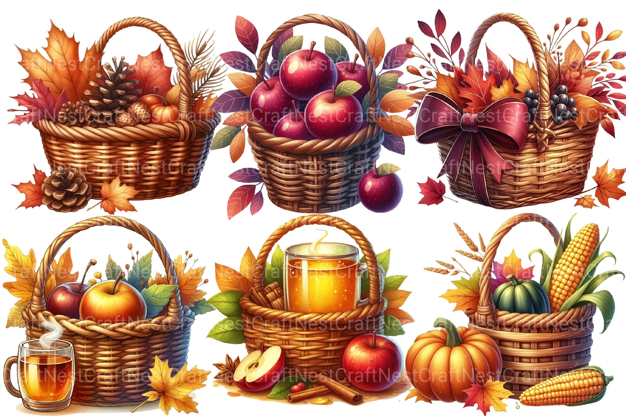 Autumn Basket Clipart Bundle