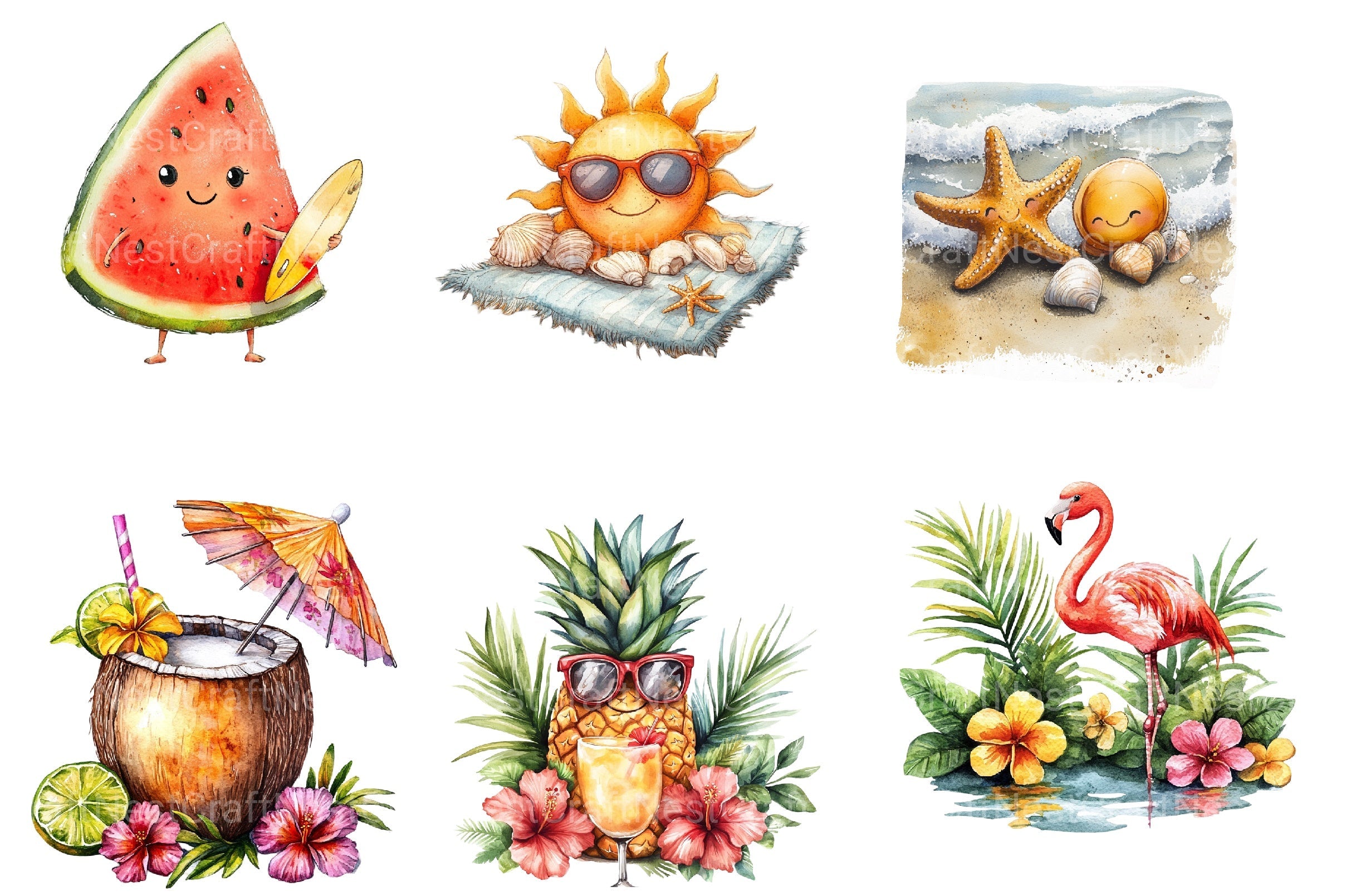 Cute Tropical Summer Clipart Bundle 2