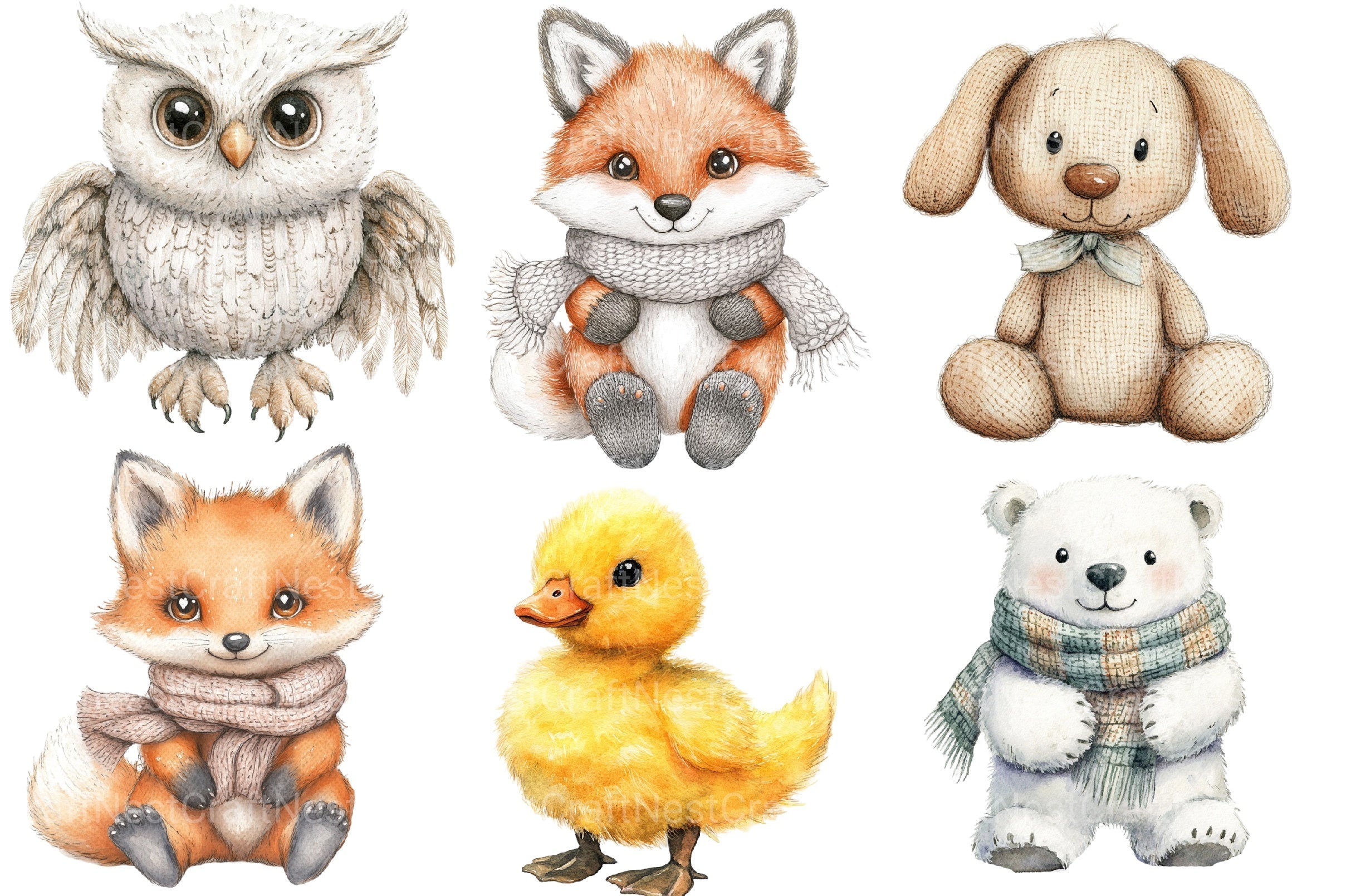 Vintage Knitted Plush Baby Animal Clipart Bundle