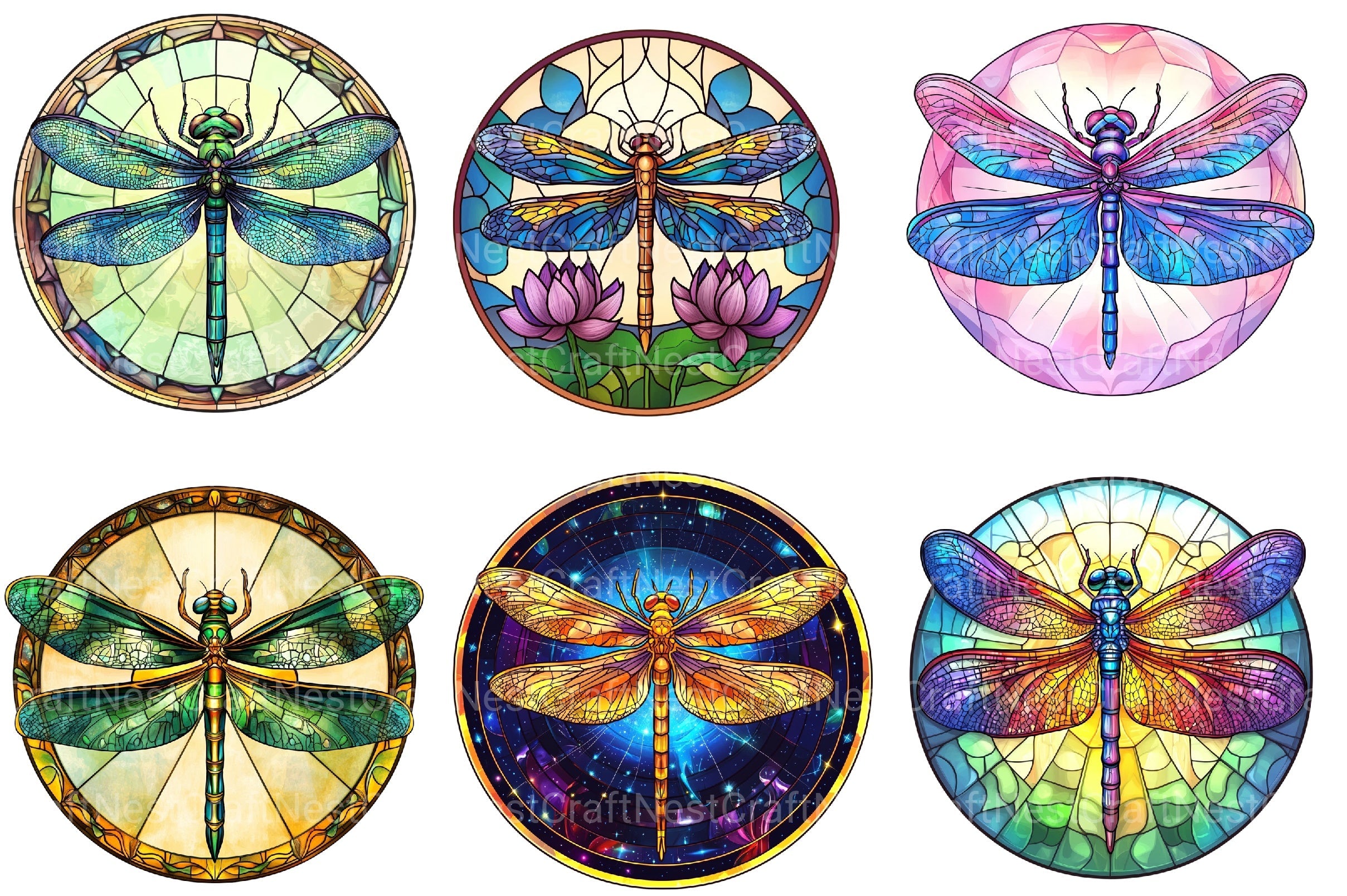 Dragonfly Stained Glass Clipart Bundle