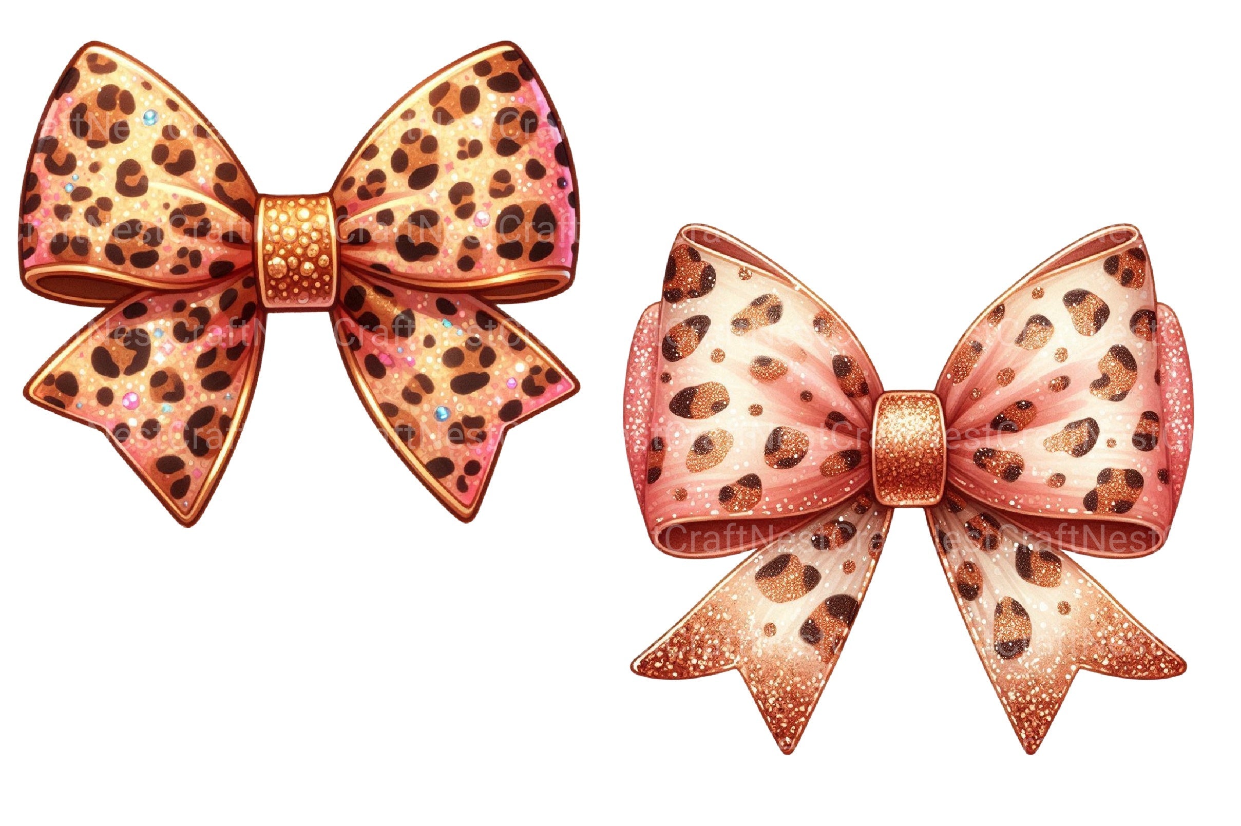 Leopard Glitter Bow Clipart Bundle 2