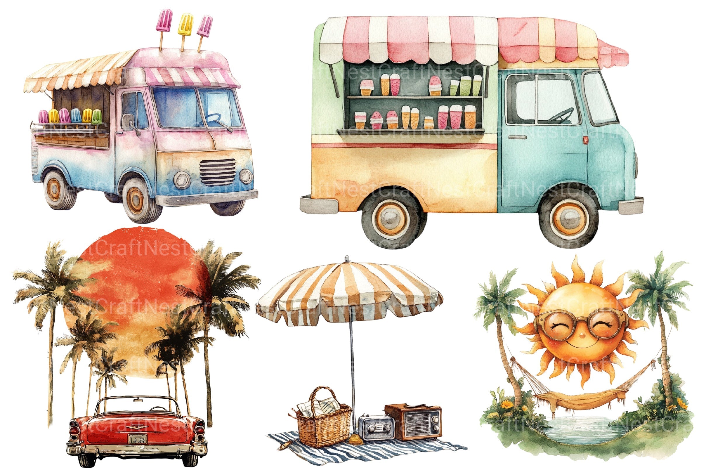 Retro Summer Clipart Bundle 2