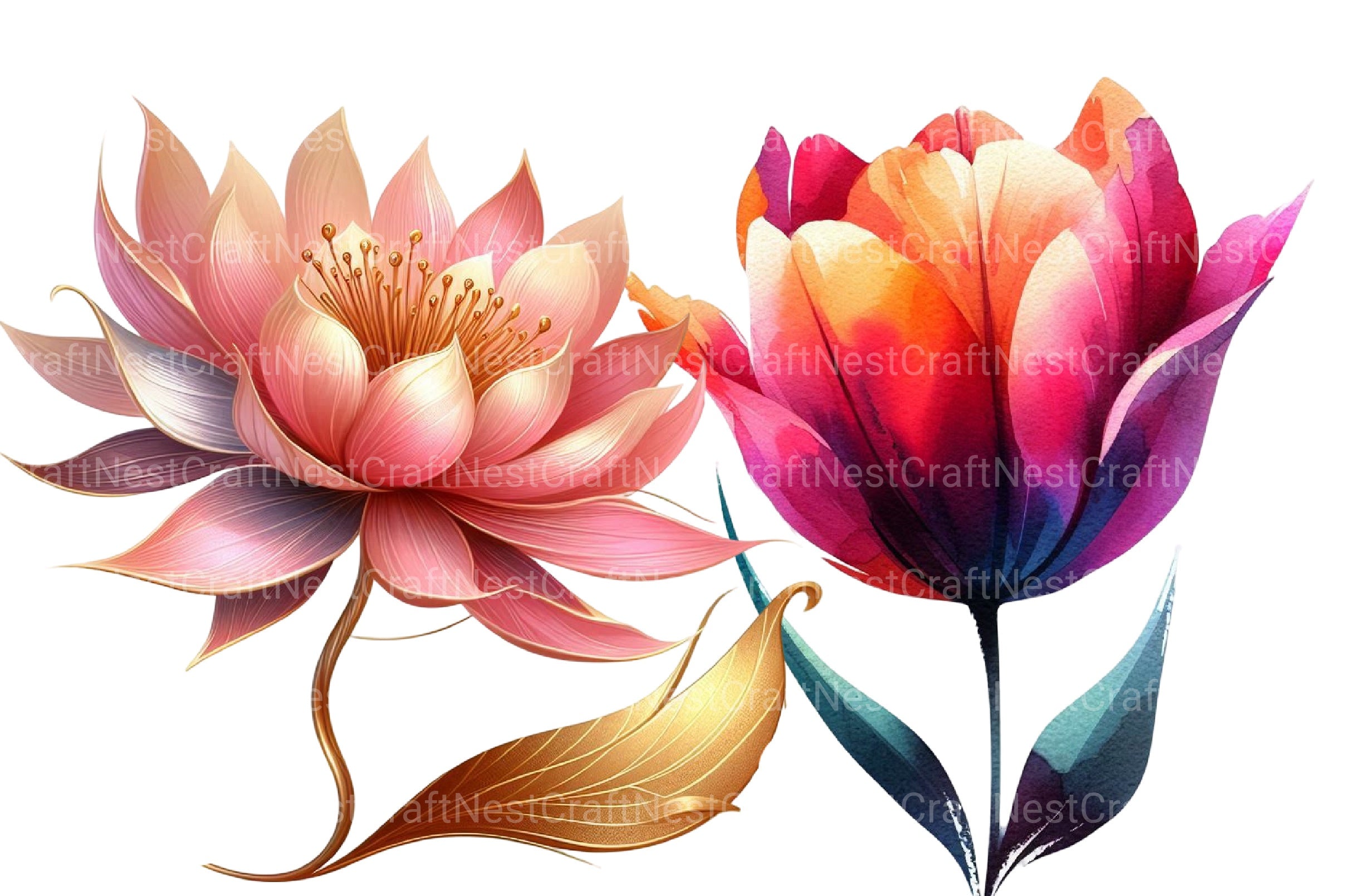 Abstract Flowers Clipart Bundle