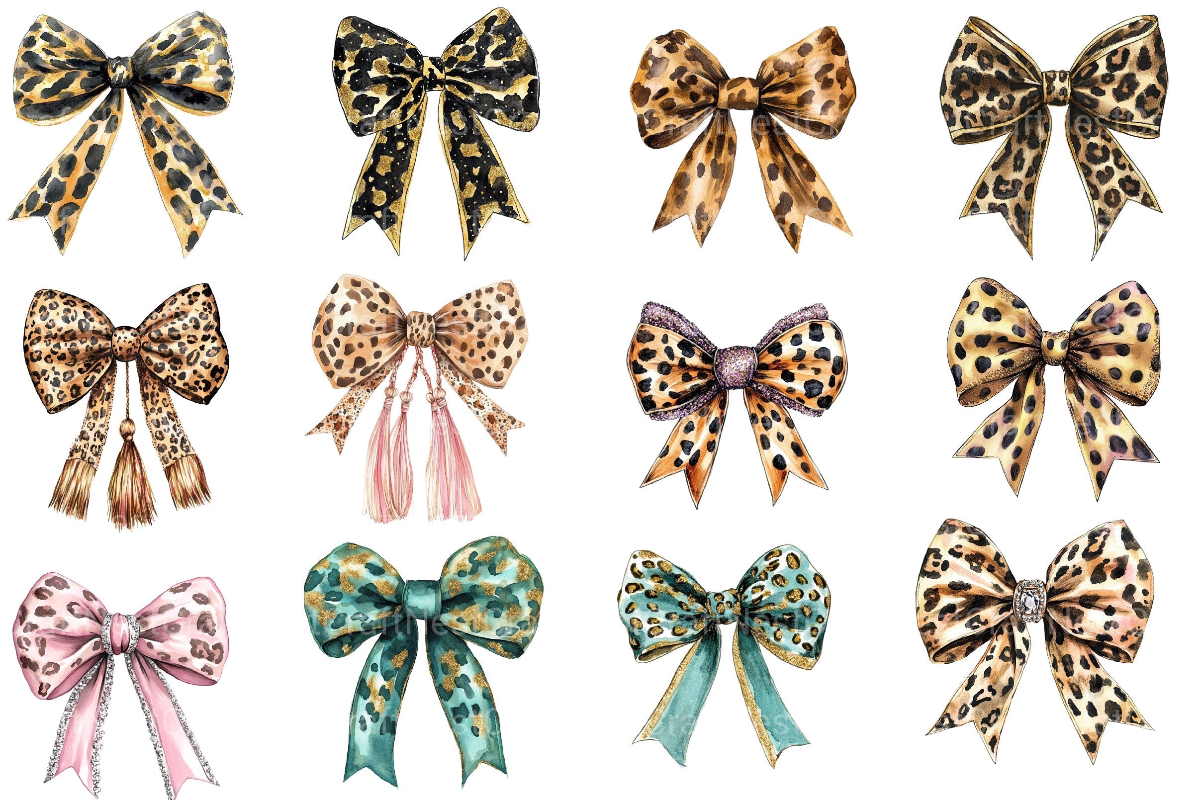Leopard Glitter Bow Clipart Bundle 1