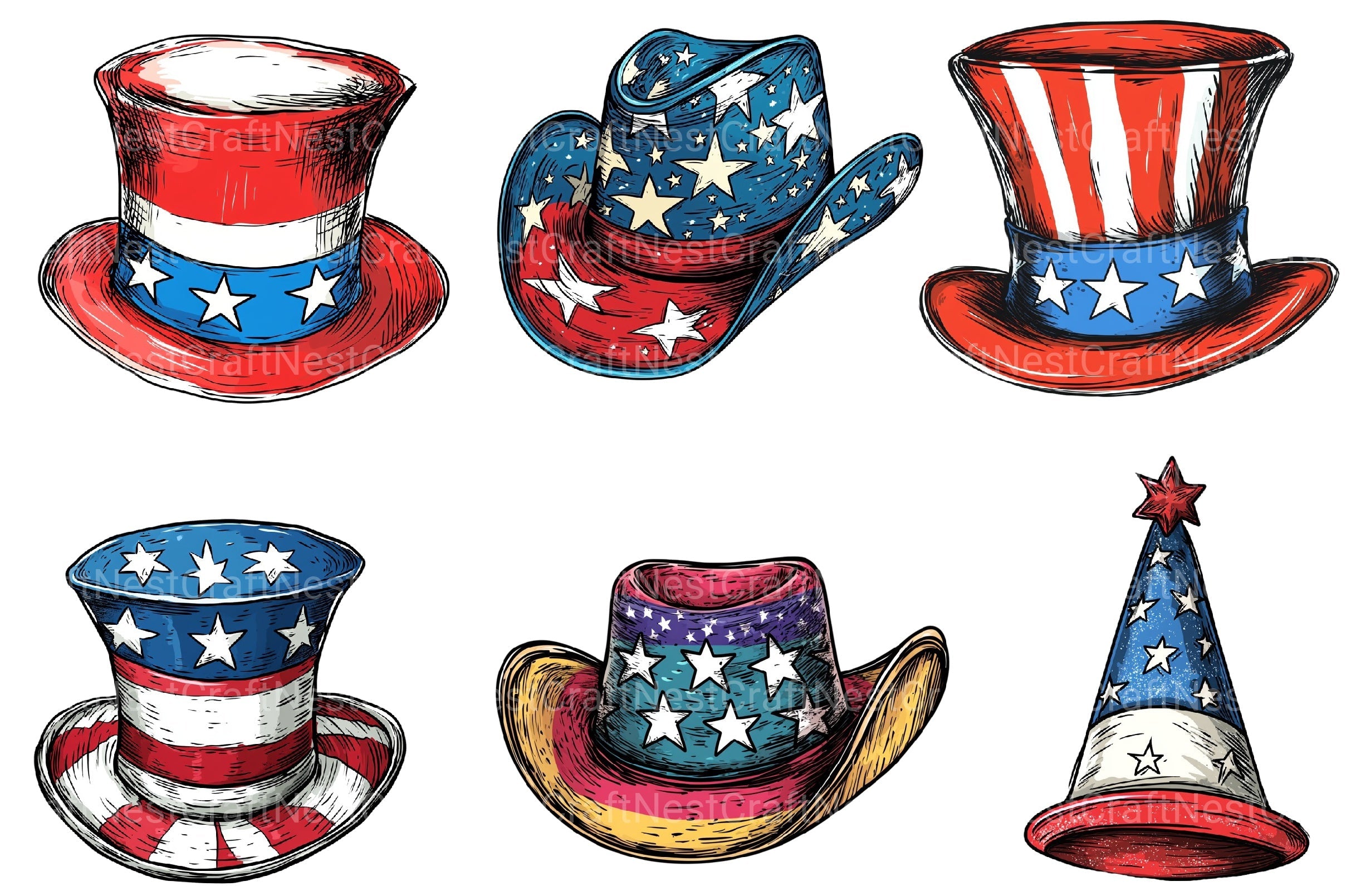 4th Of July Hat Clipart Bundle