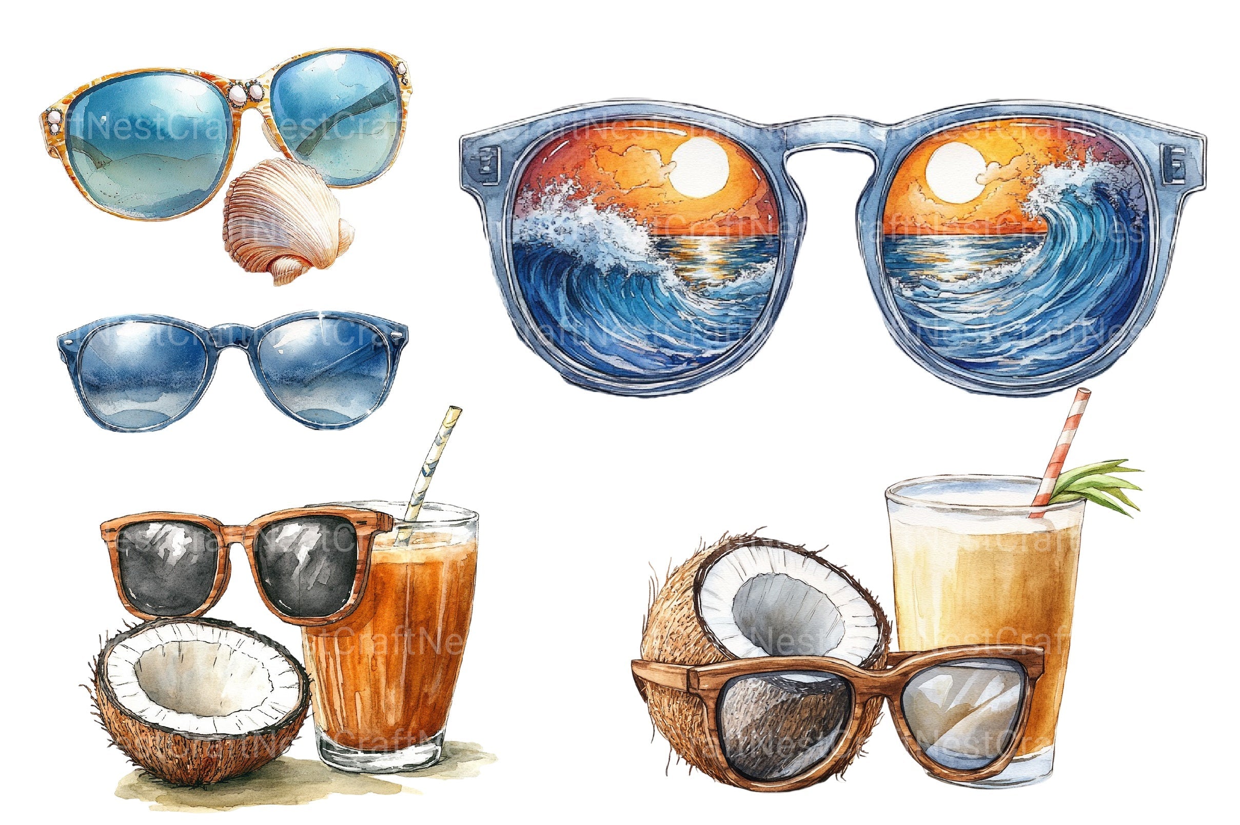 Summer Sun Glass Clipart Bundle