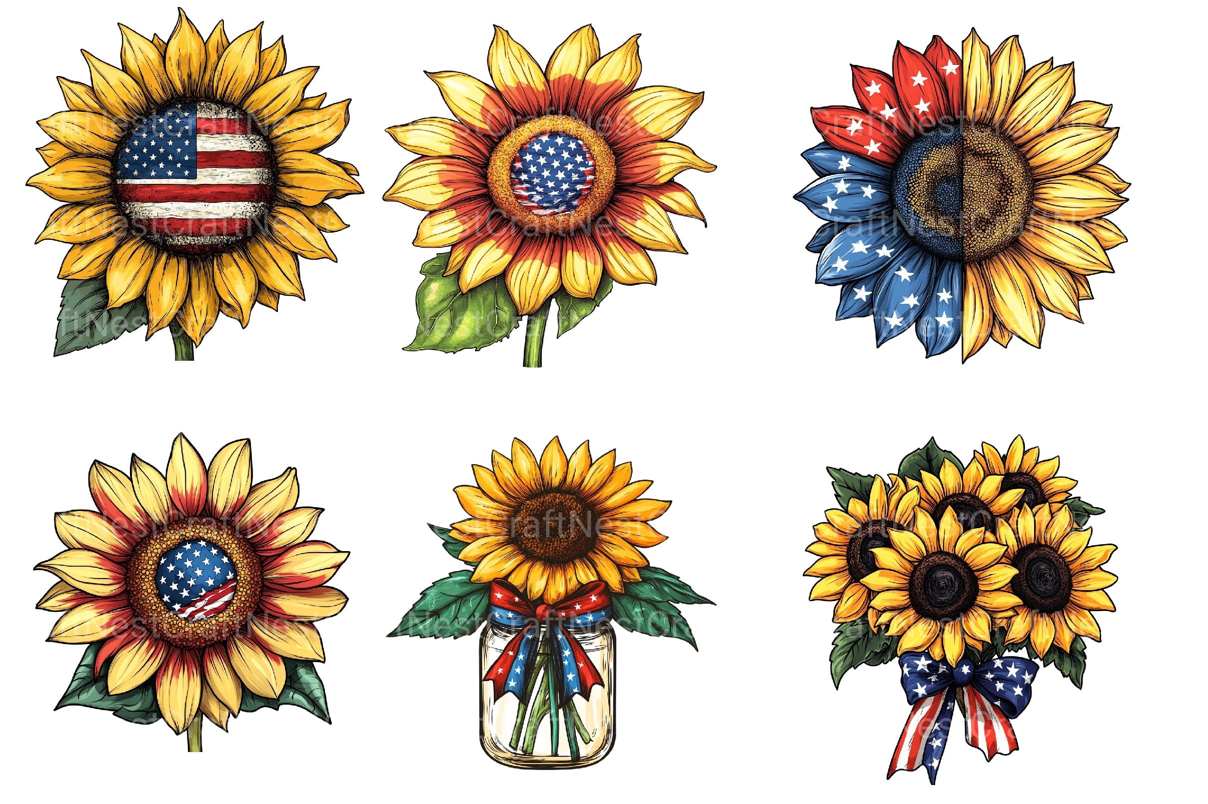 Sunflower 4th Of July Clipart Bundle 1