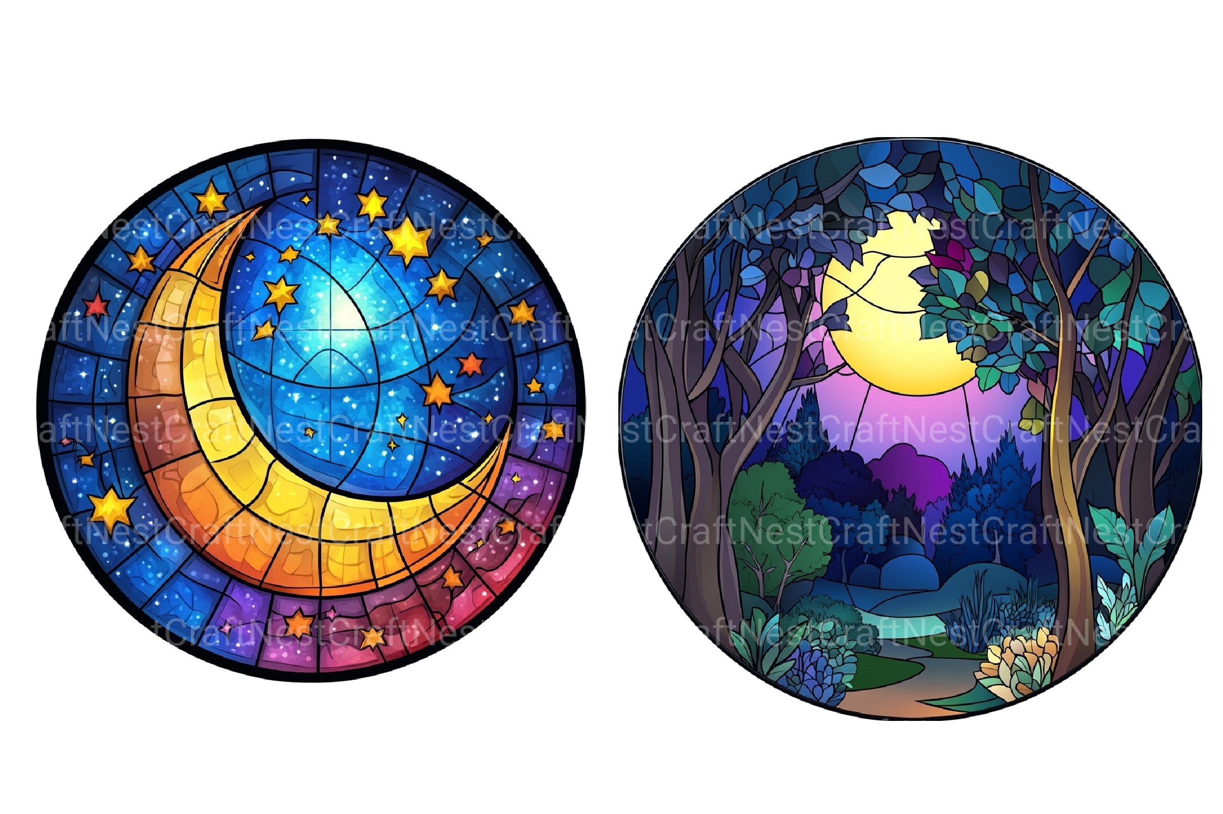 Moonlit Nights Stained Glass Clipart Bundle