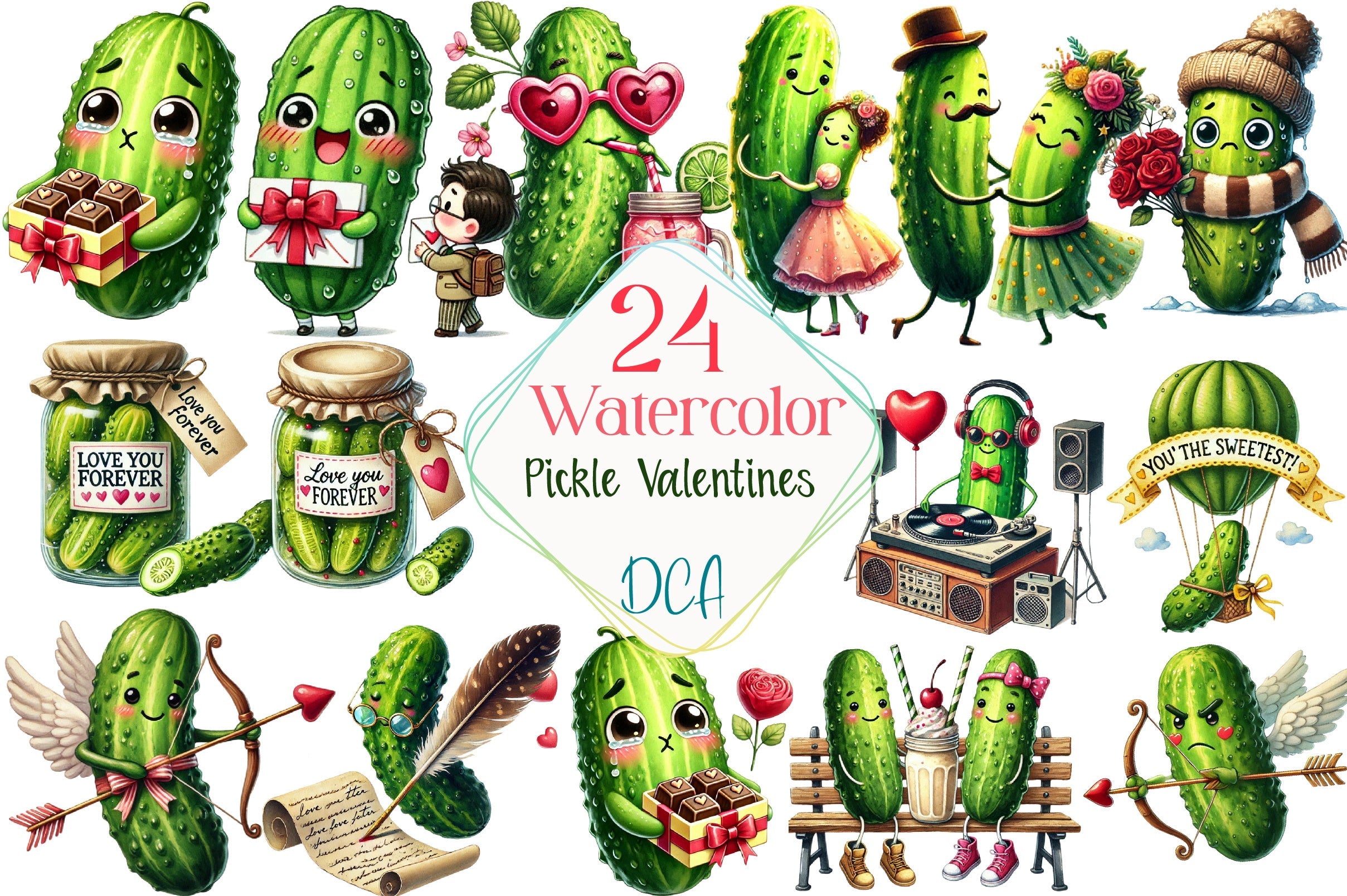 Adorable Pickle Valentine's Clipart Bundle