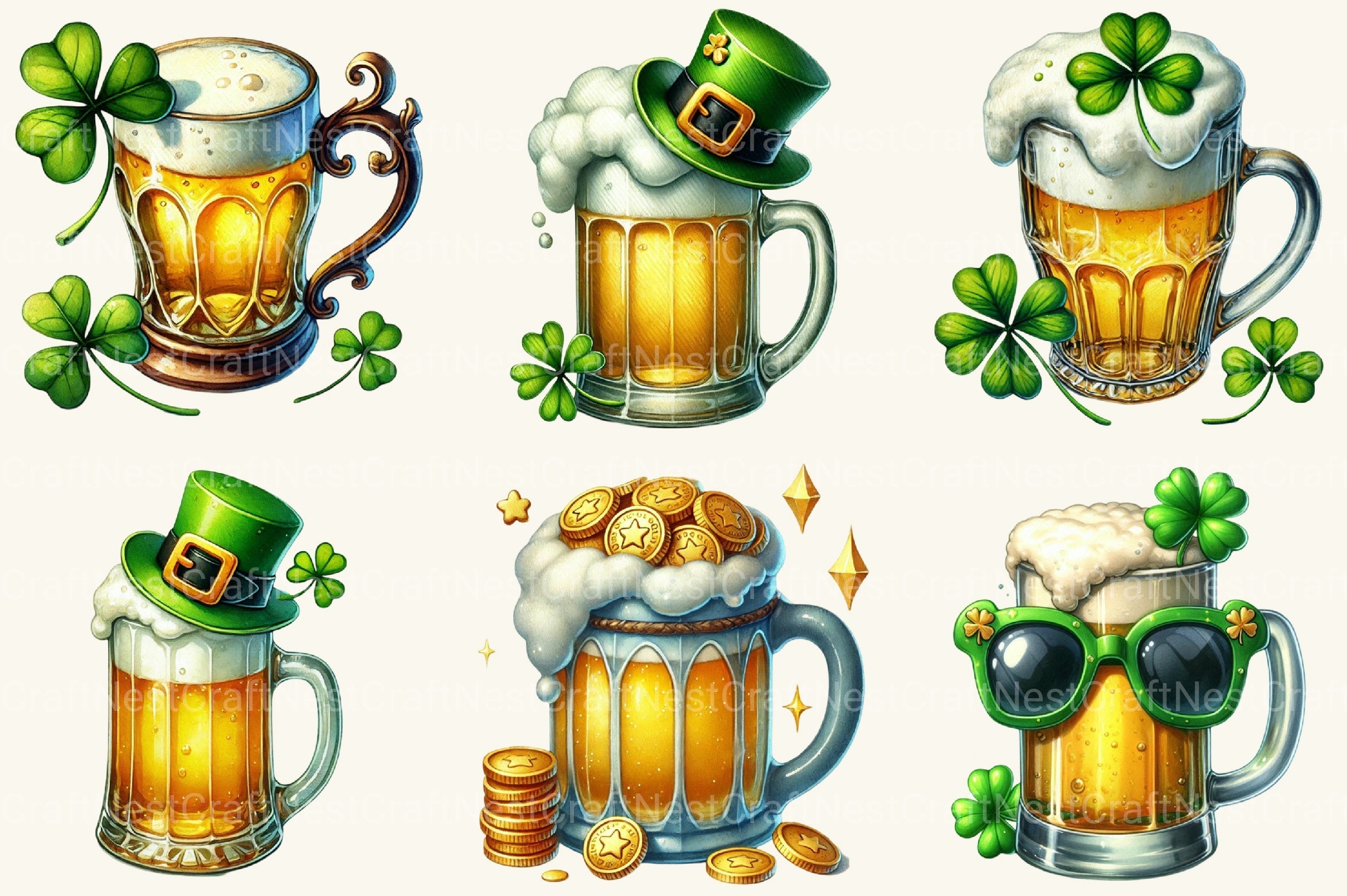 St Patrick's Beer Mug Clipart Bundle