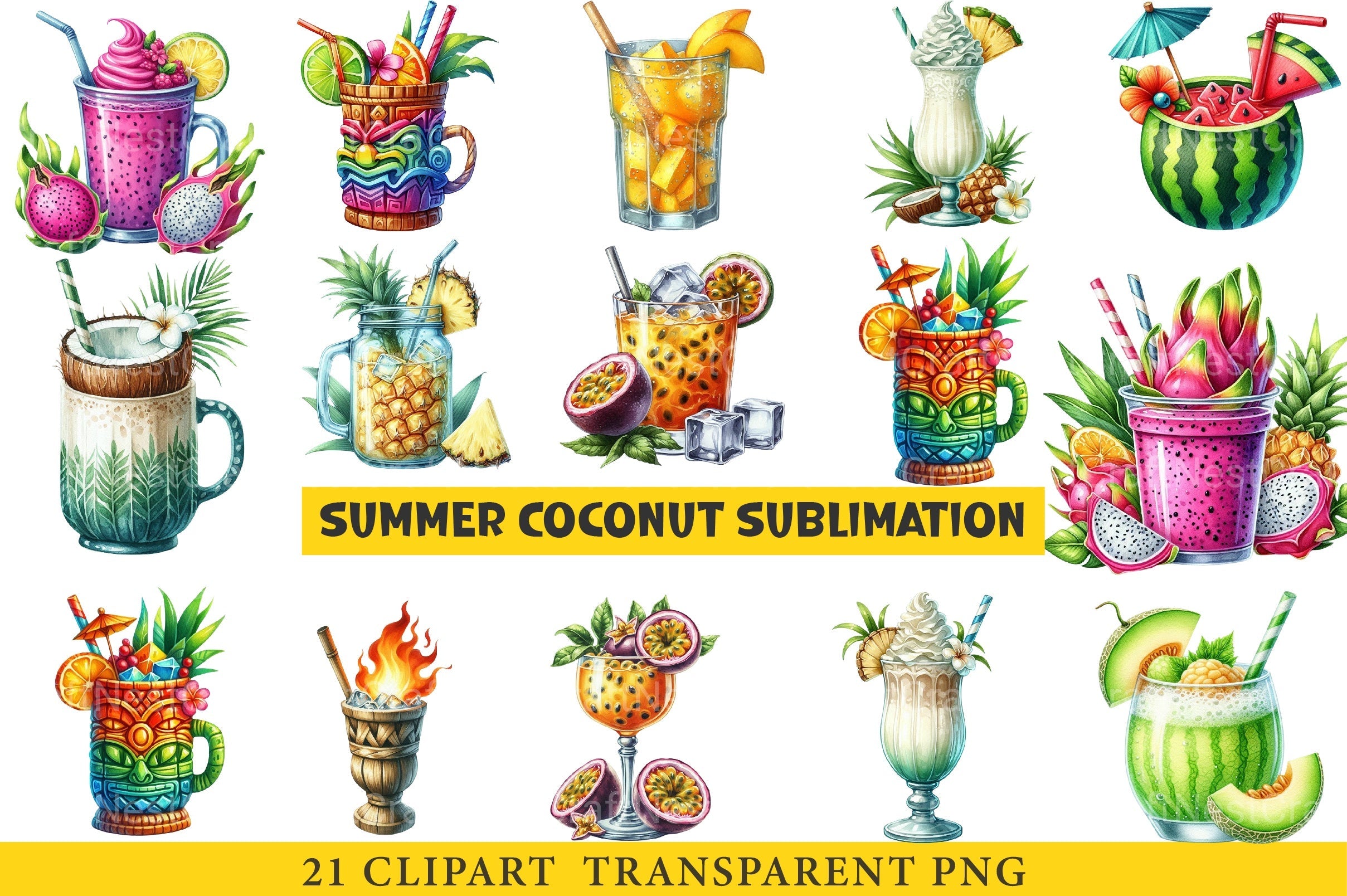 Summer Tropical Cup Clipart Bundle - CraftNest - Digital Crafting and Art