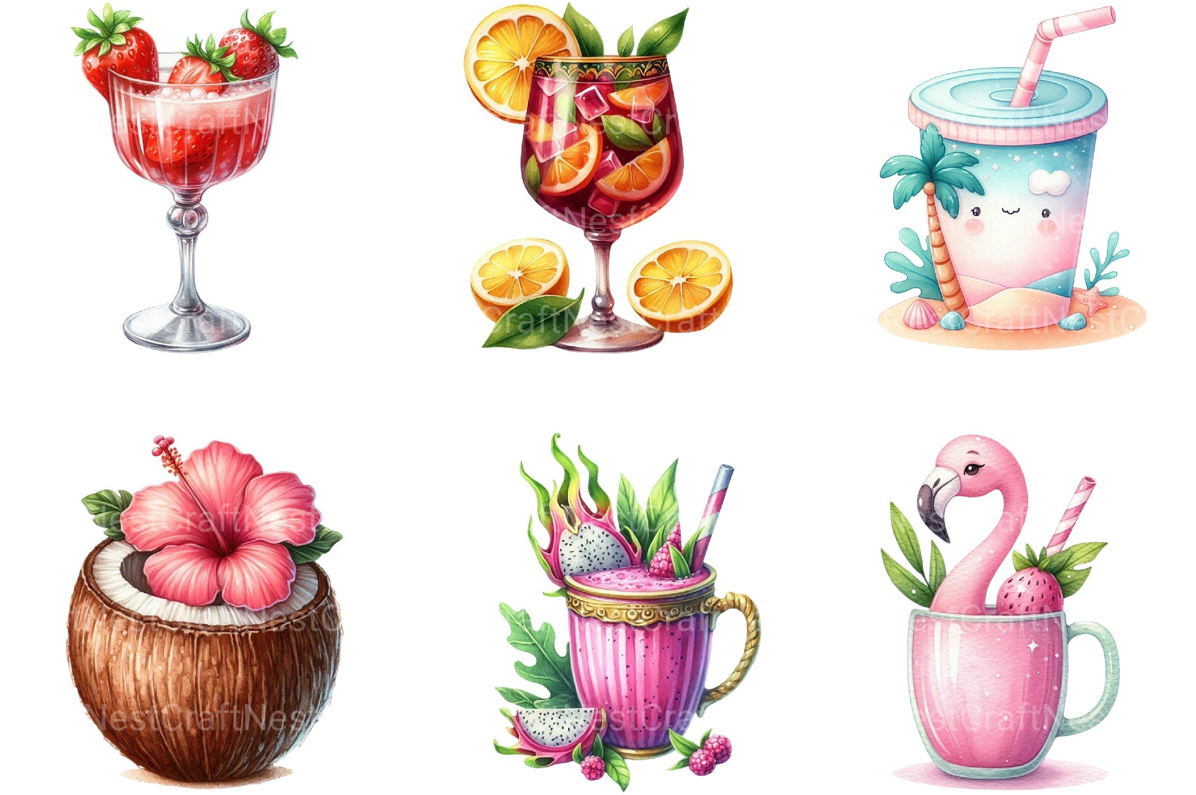 Summer Tropical Cup Clipart Bundle - CraftNest - Digital Crafting and Art