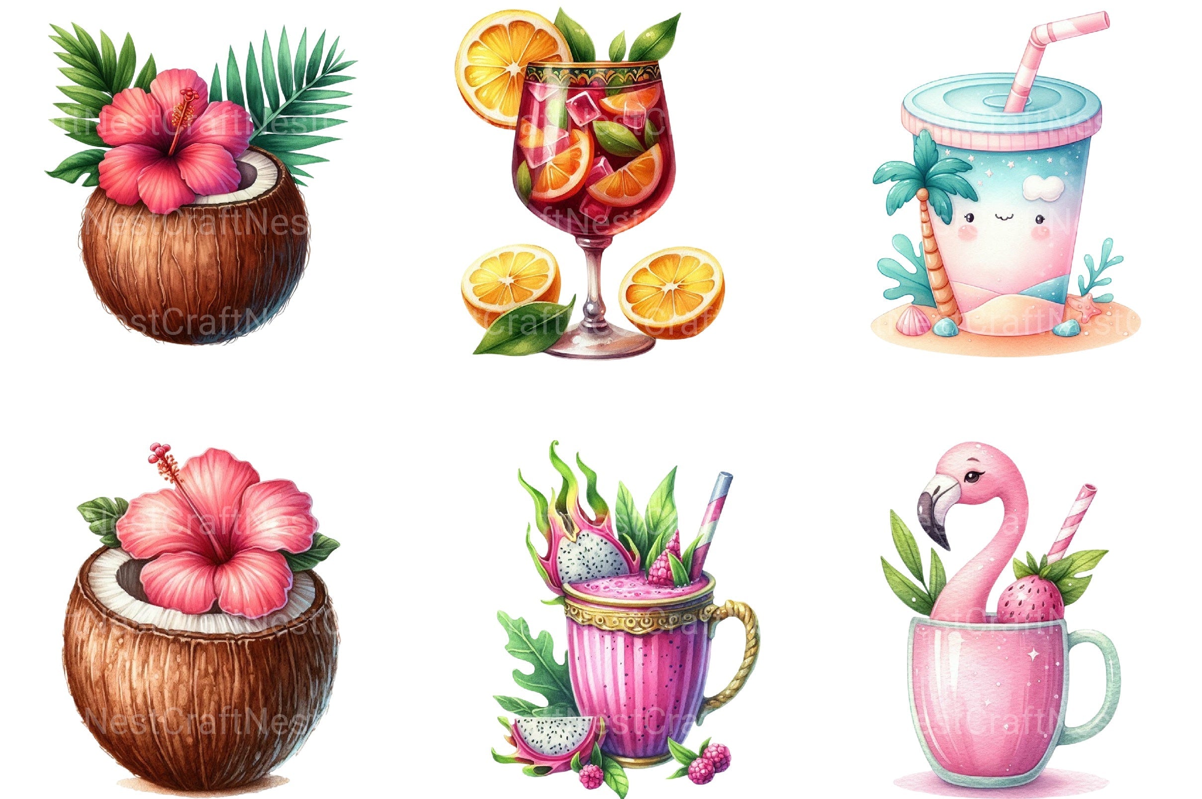 Summer Tropical Cup Clipart Bundle - CraftNest - Digital Crafting and Art