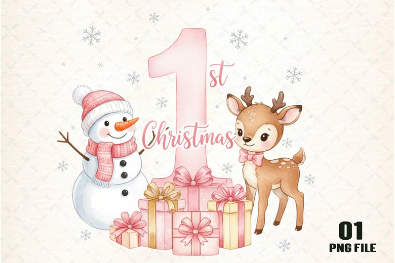 Pink Snowman Baby's First Christmas Clipart Bundle - CraftNest - Digital Crafting and Art