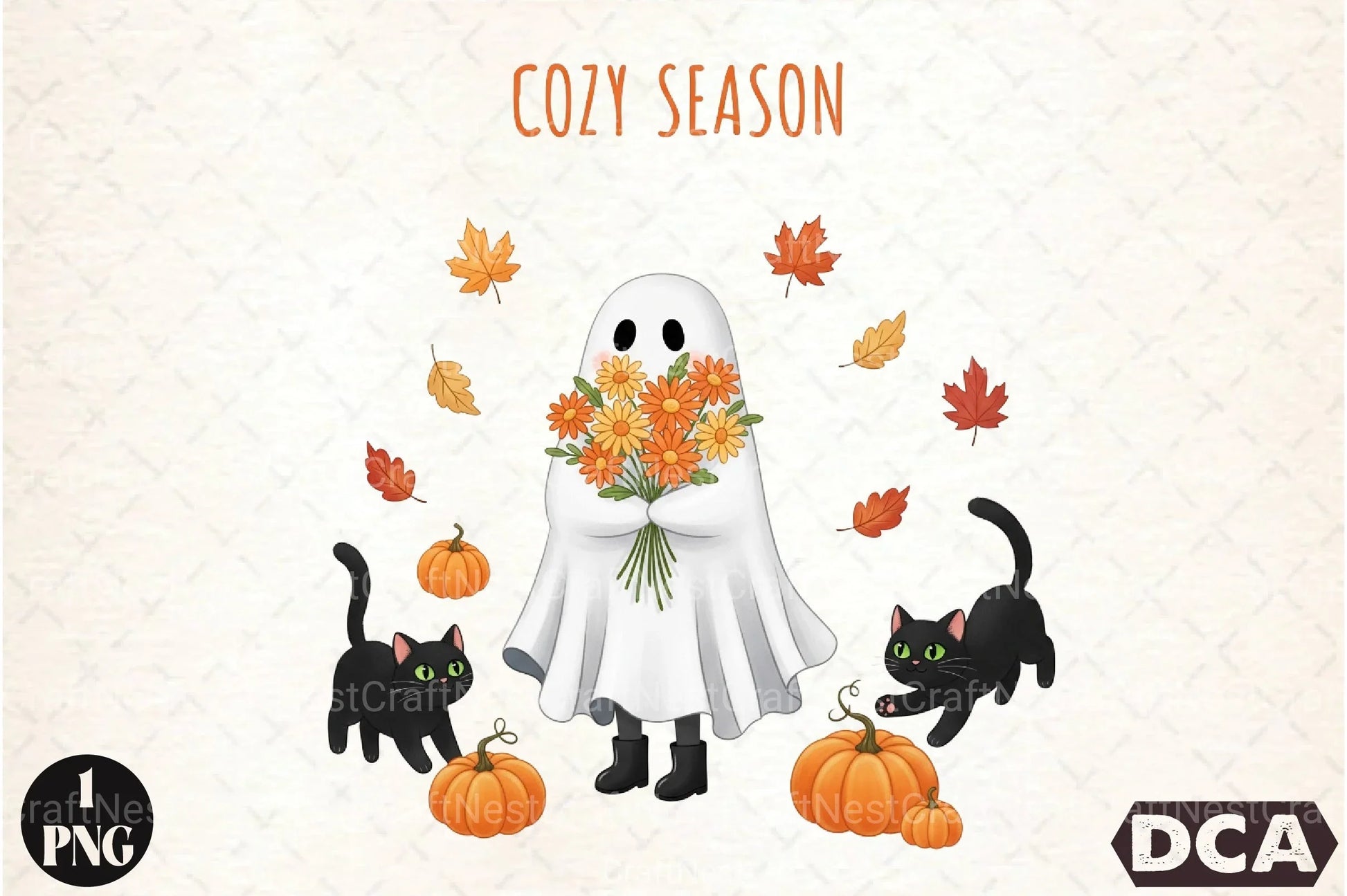 Cozy Season Ghost Cat Clipart Bundle - CraftNest - Digital Crafting and Art