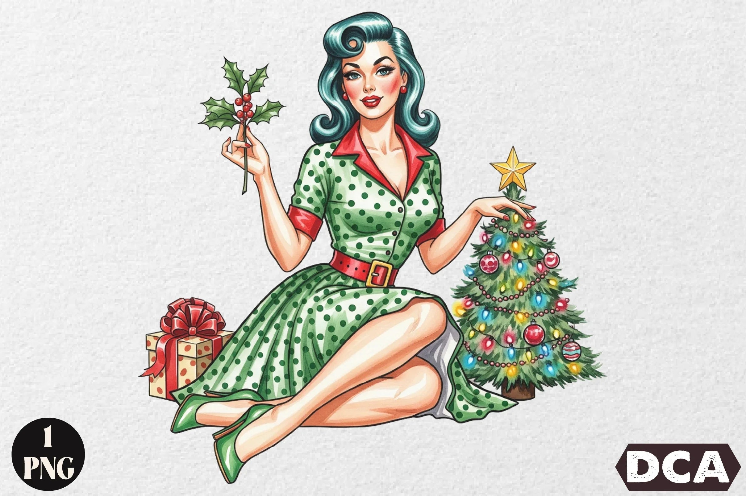 Vintage Pin Up Christmas Girl Clipart Bundle - CraftNest - Digital Crafting and Art