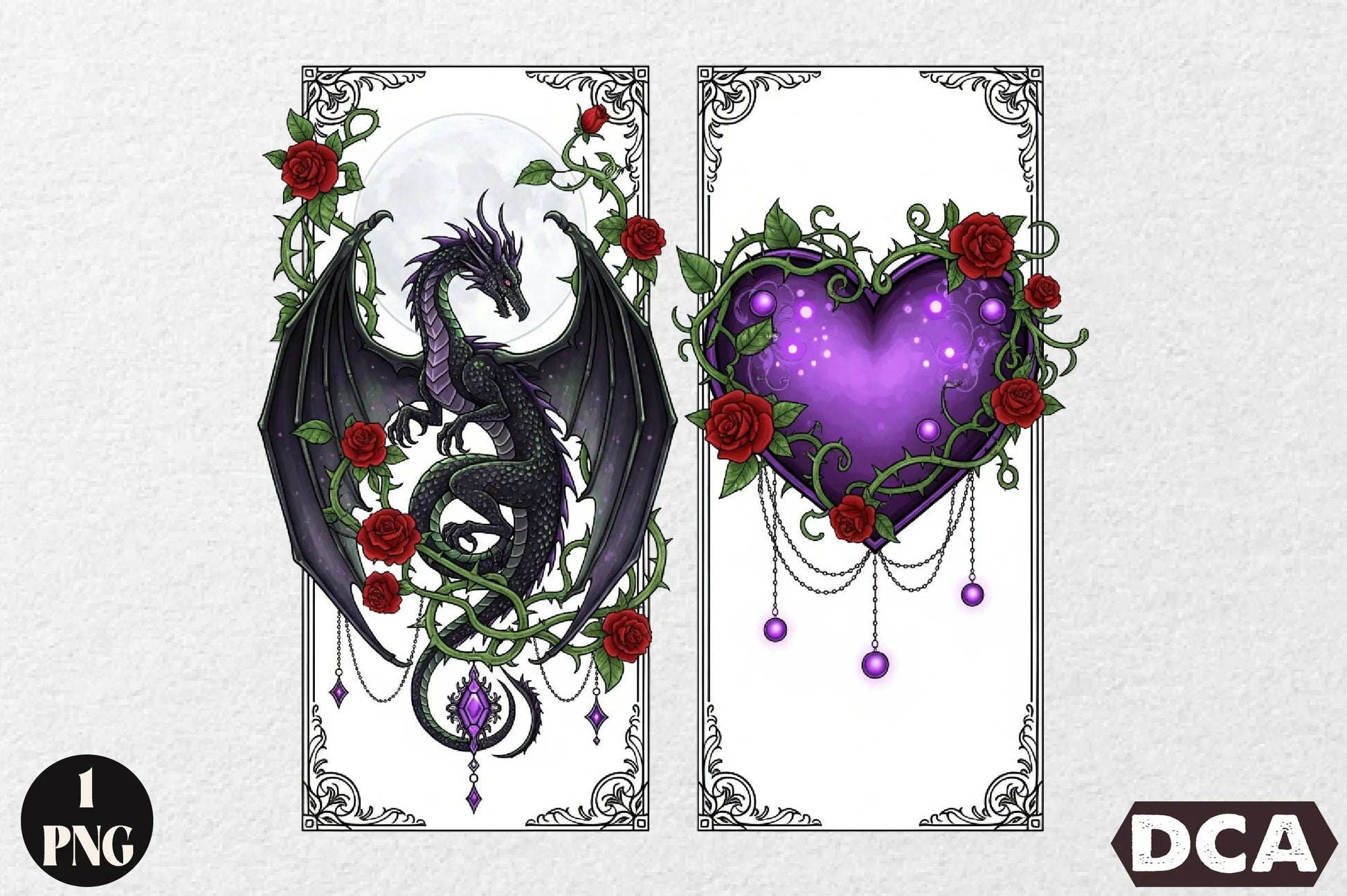 Gothic Dragons Love Flower Clipart Bundle - CraftNest - Digital Crafting and Art