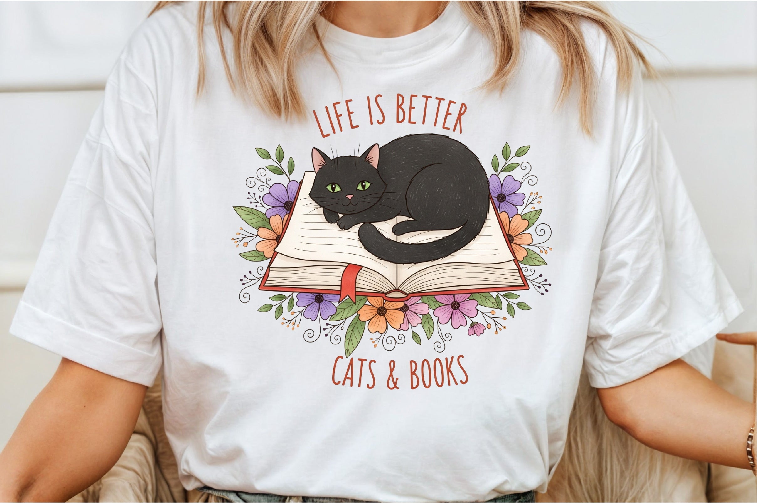 Life Is Better: Cat and Books Clipart Bundle