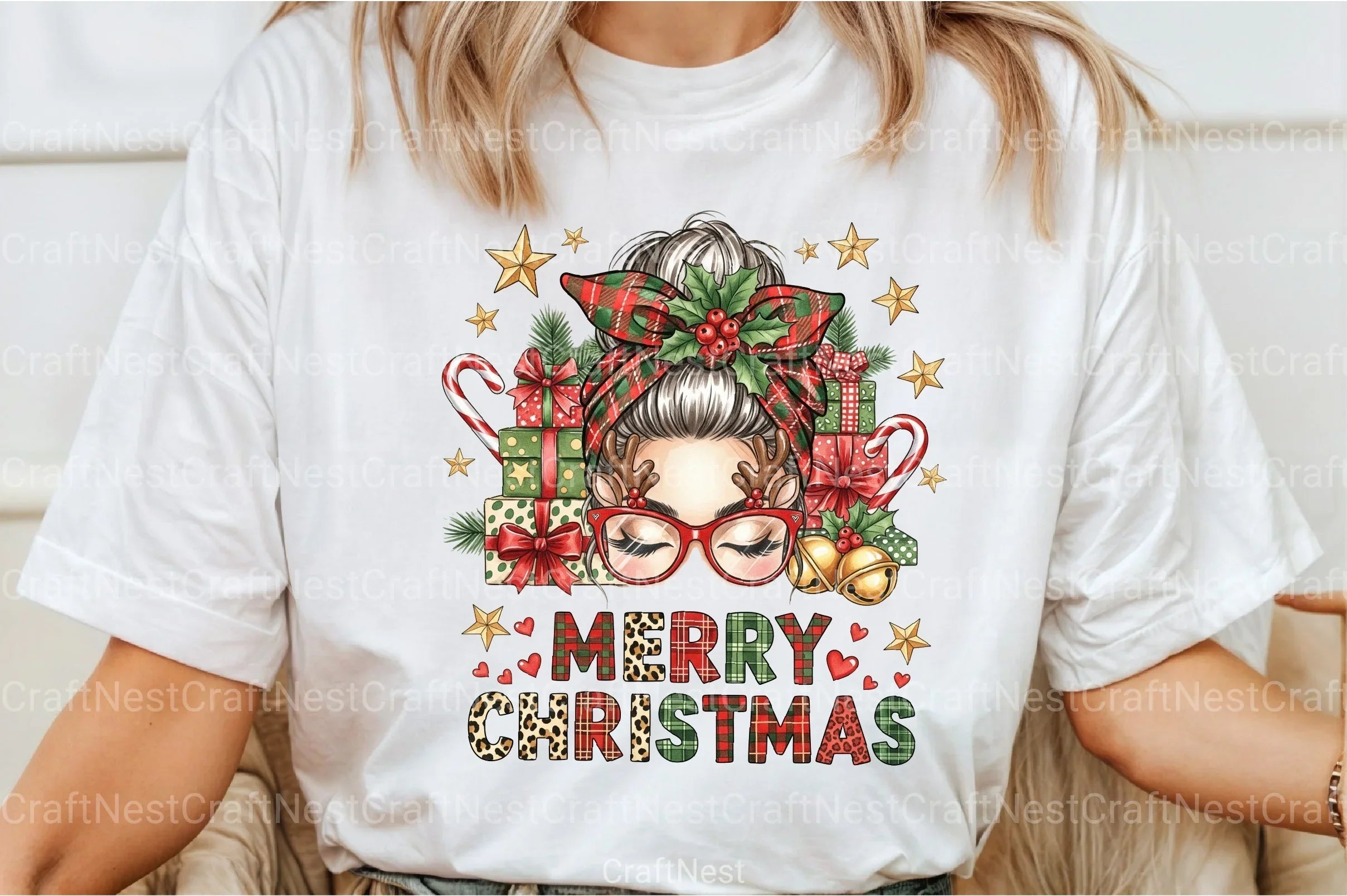 Merry Christmas Messy Bun Clipart Bundle - CraftNest - Digital Crafting and Art