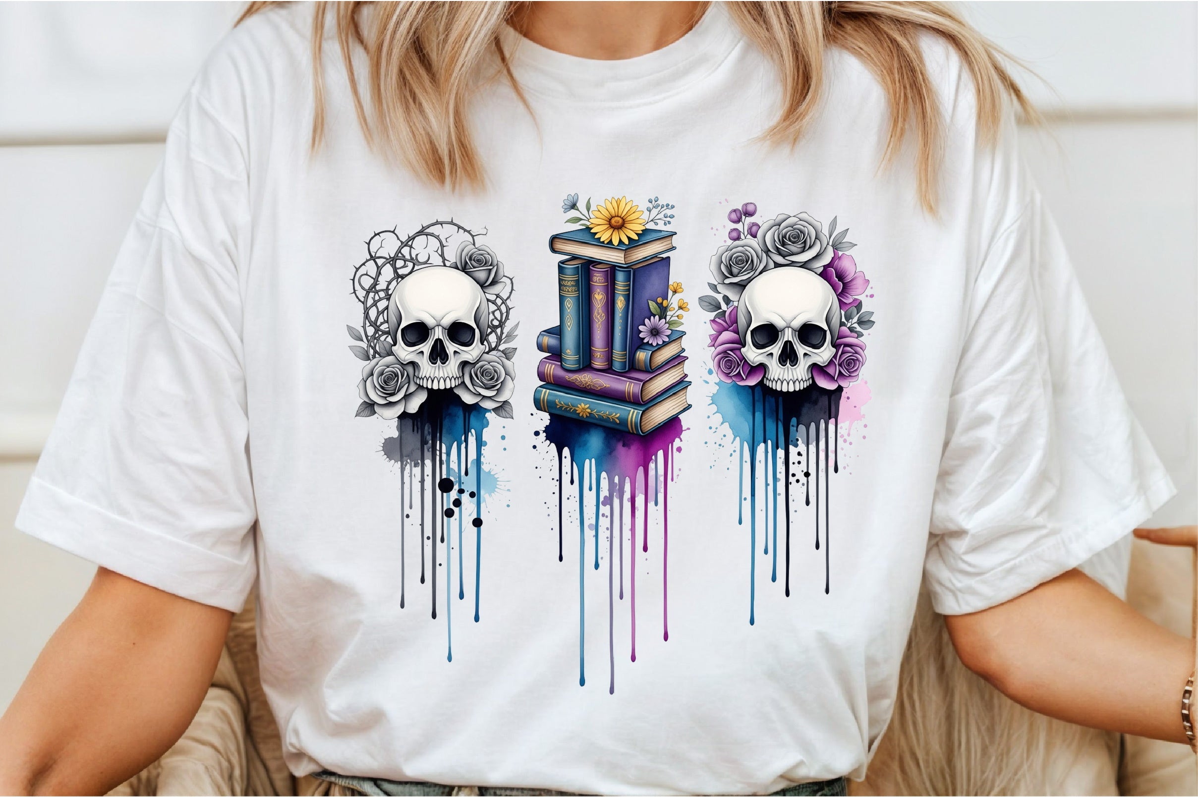 Floral Skulls & Books Clipart Bundle