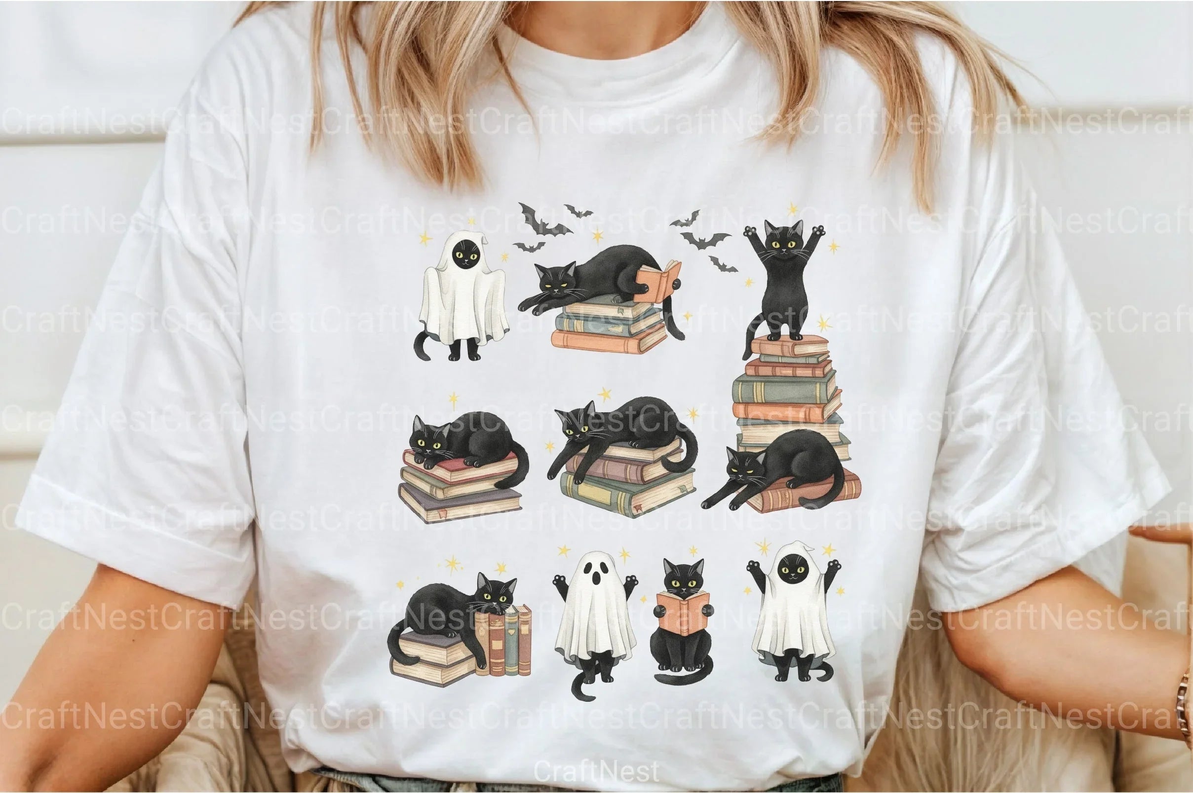 Spooky Cat Halloween Clipart Bundle for Book Lovers - CraftNest - Digital Crafting and Art