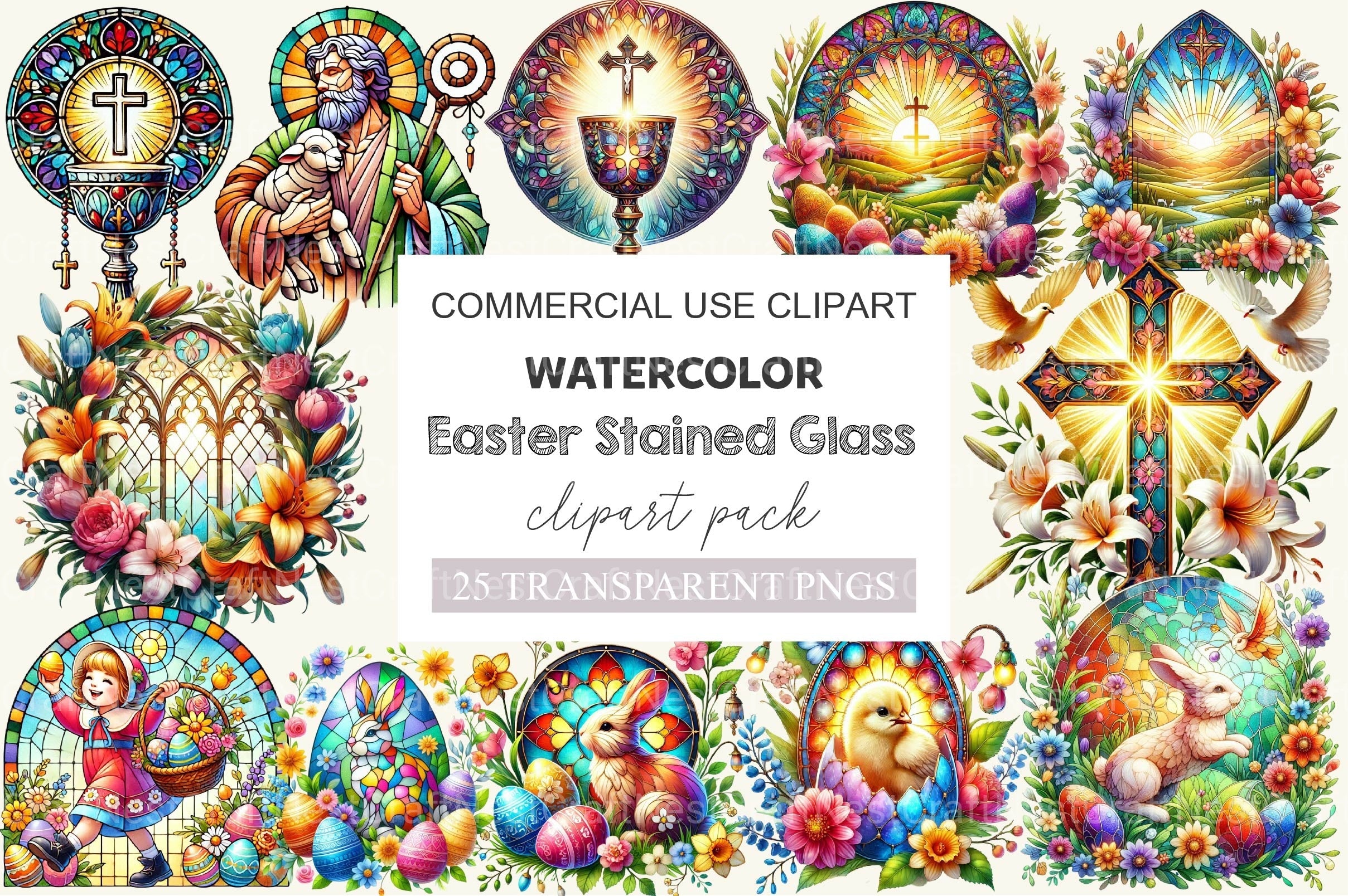 Easter Stained Glass Clipart Bundle