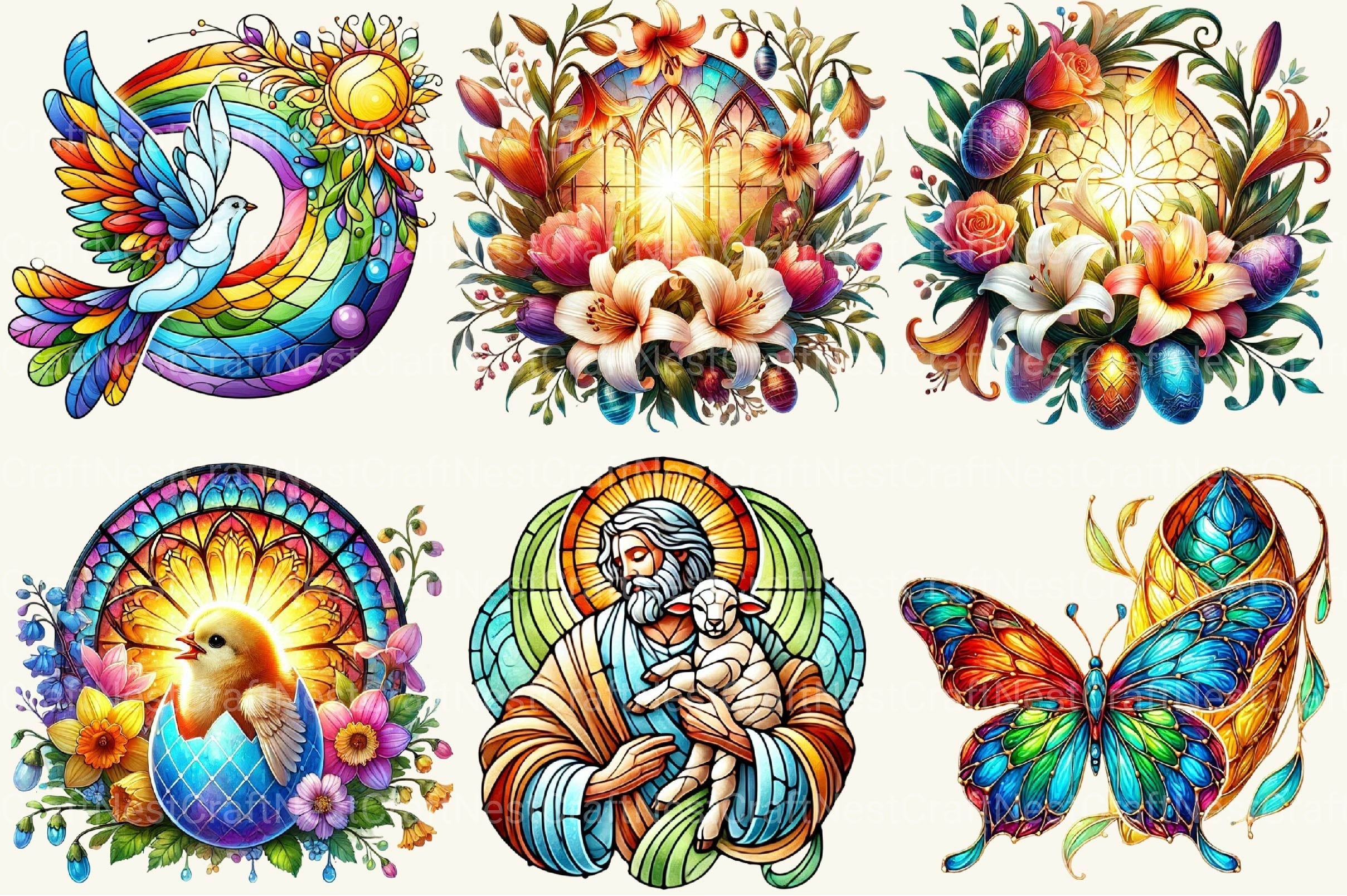 Easter Stained Glass Clipart Bundle