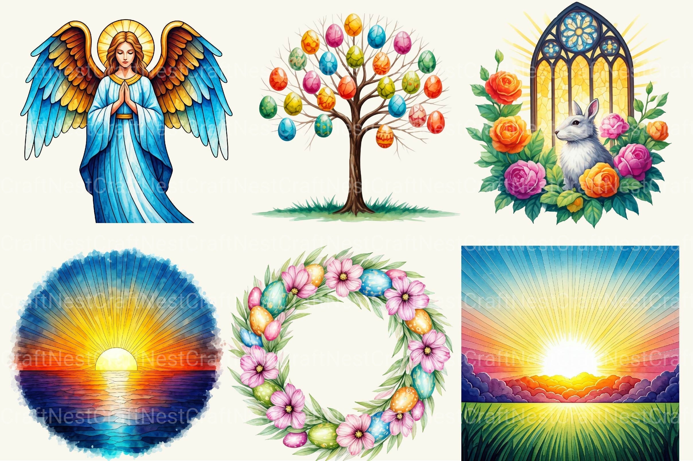 Stained Glass Easter Clipart Bundle