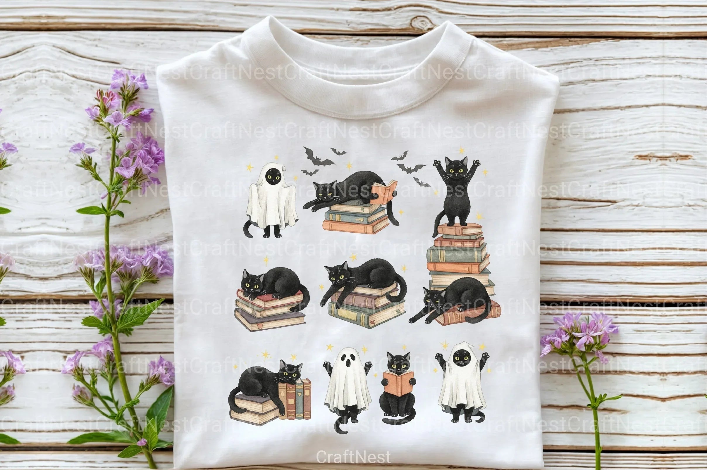 Spooky Cat Halloween Clipart Bundle for Book Lovers - CraftNest - Digital Crafting and Art