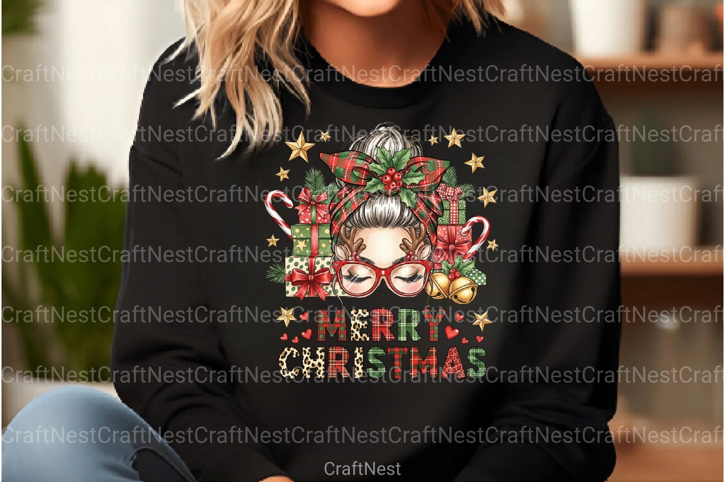 Merry Christmas Messy Bun Clipart Bundle - CraftNest - Digital Crafting and Art