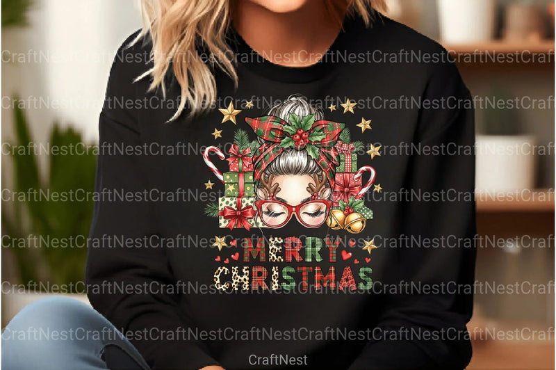 Merry Christmas Messy Bun Clipart Bundle - CraftNest - Digital Crafting and Art