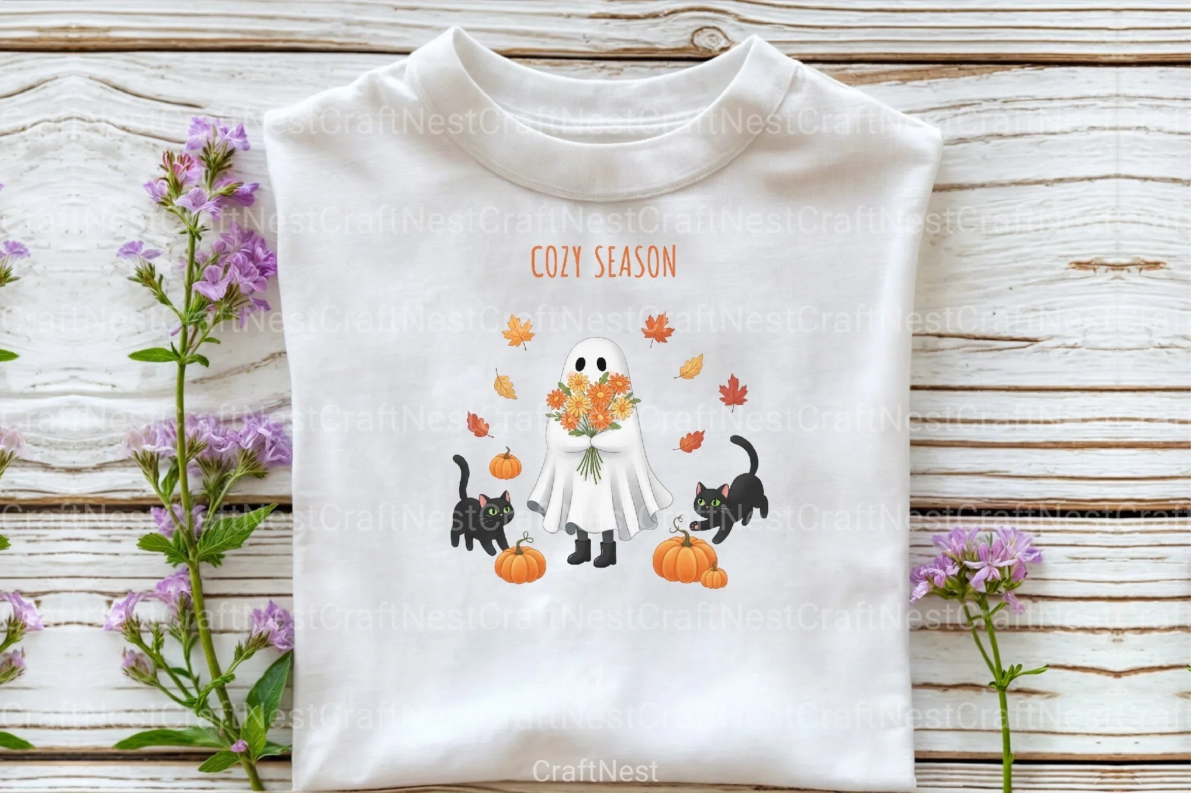 Cozy Season Ghost Cat Clipart Bundle - CraftNest - Digital Crafting and Art