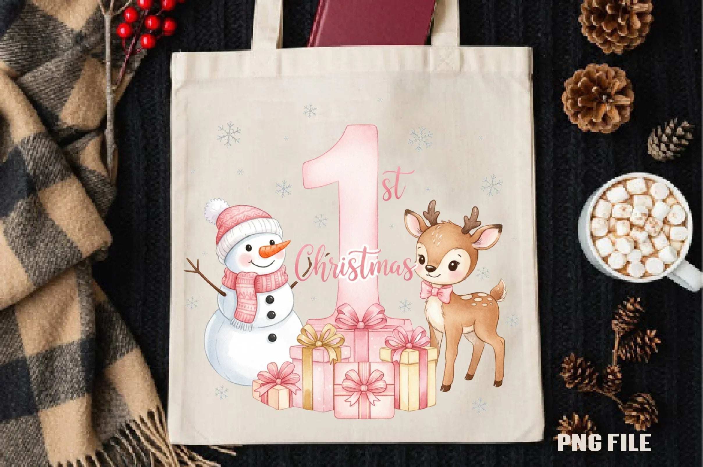 Pink Snowman Baby's First Christmas Clipart Bundle - CraftNest - Digital Crafting and Art