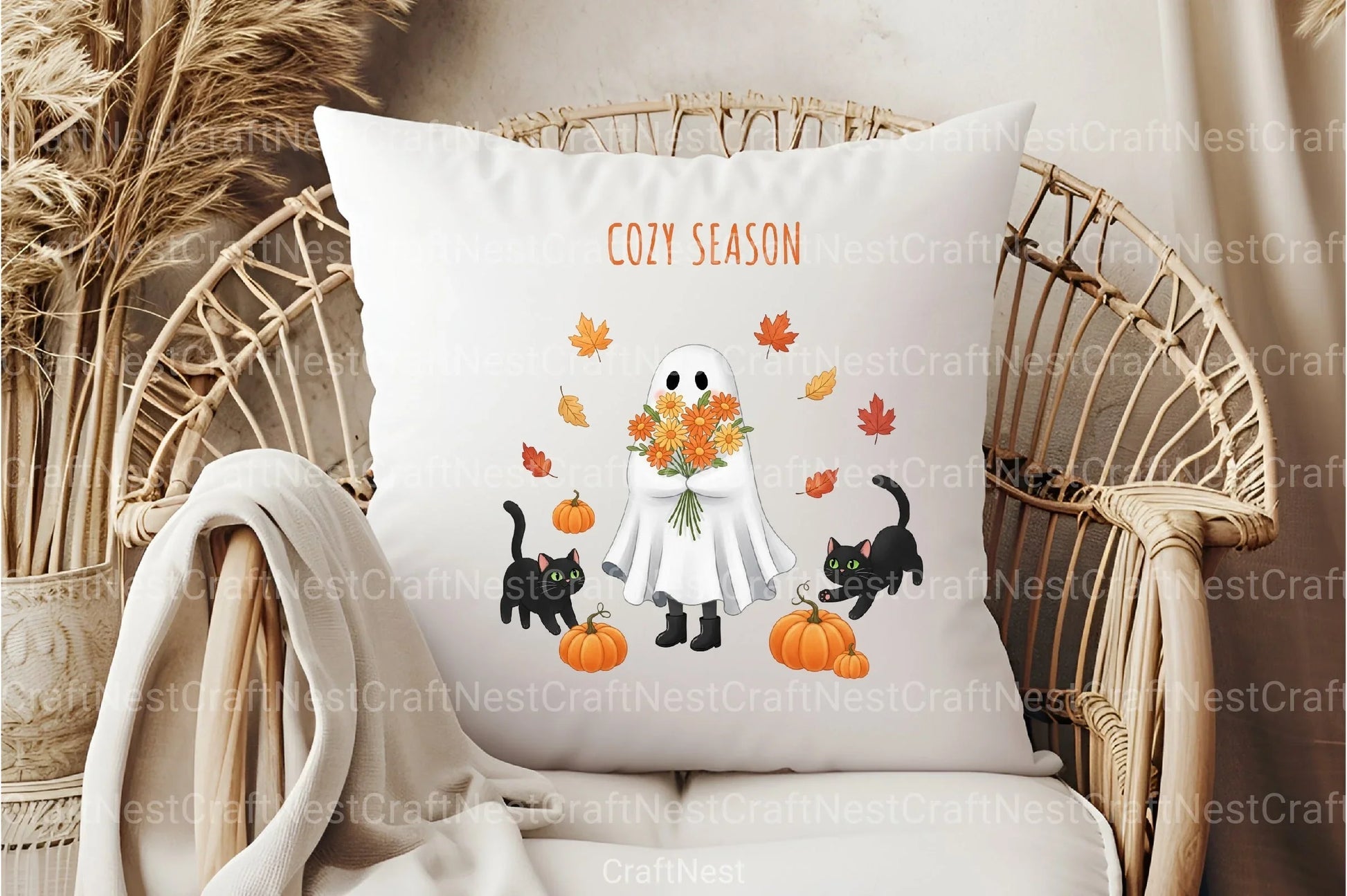Cozy Season Ghost Cat Clipart Bundle - CraftNest - Digital Crafting and Art