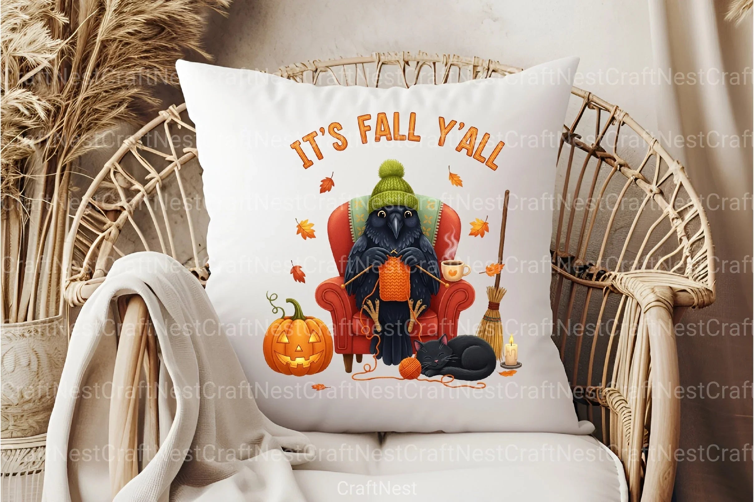 Cozy Fall Knitting Crow & Cat Clipart Bundle - CraftNest - Digital Crafting and Art