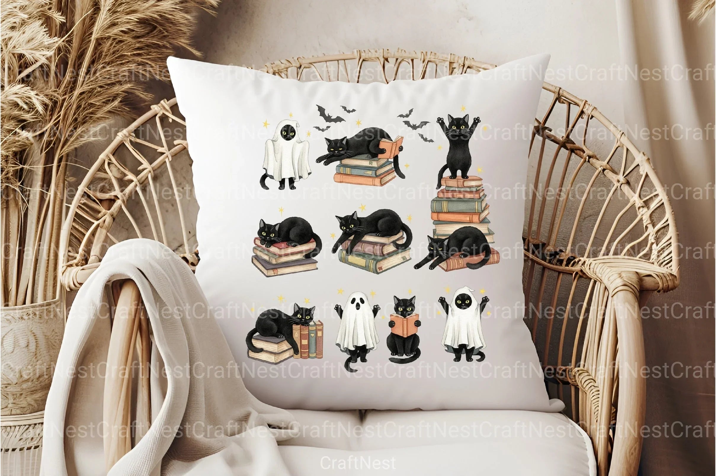 Spooky Cat Halloween Clipart Bundle for Book Lovers - CraftNest - Digital Crafting and Art