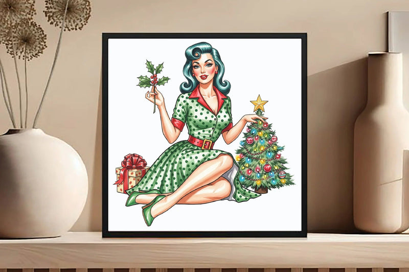 Vintage Pin Up Christmas Girl Clipart Bundle - CraftNest - Digital Crafting and Art