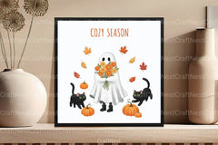 Cozy Season Ghost Cat Clipart Bundle - CraftNest - Digital Crafting and Art