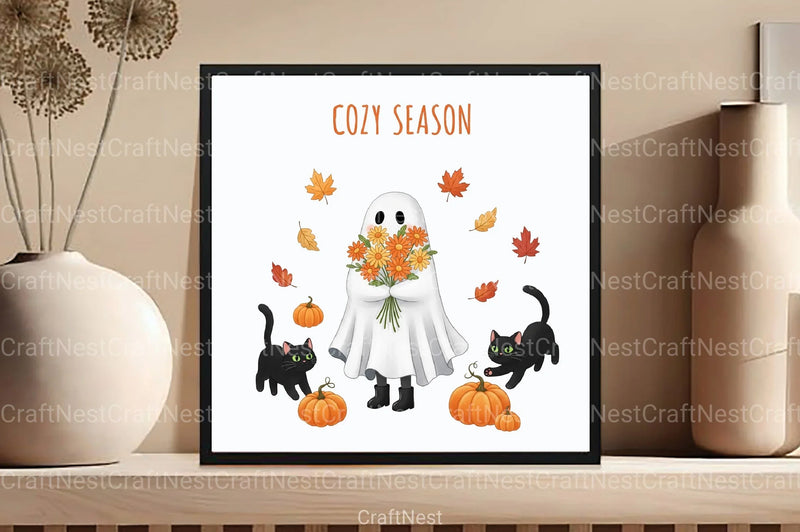 Cozy Season Ghost Cat Clipart Bundle - CraftNest - Digital Crafting and Art