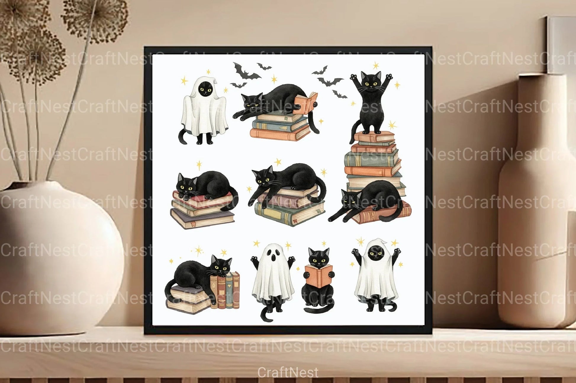 Spooky Cat Halloween Clipart Bundle for Book Lovers - CraftNest - Digital Crafting and Art