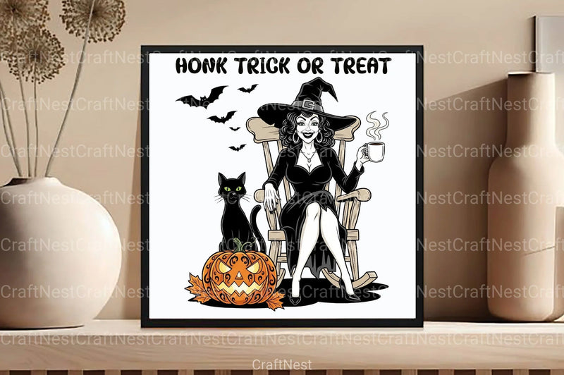 Vintage Halloween Witch & Cat Clipart Bundle - CraftNest - Digital Crafting and Art