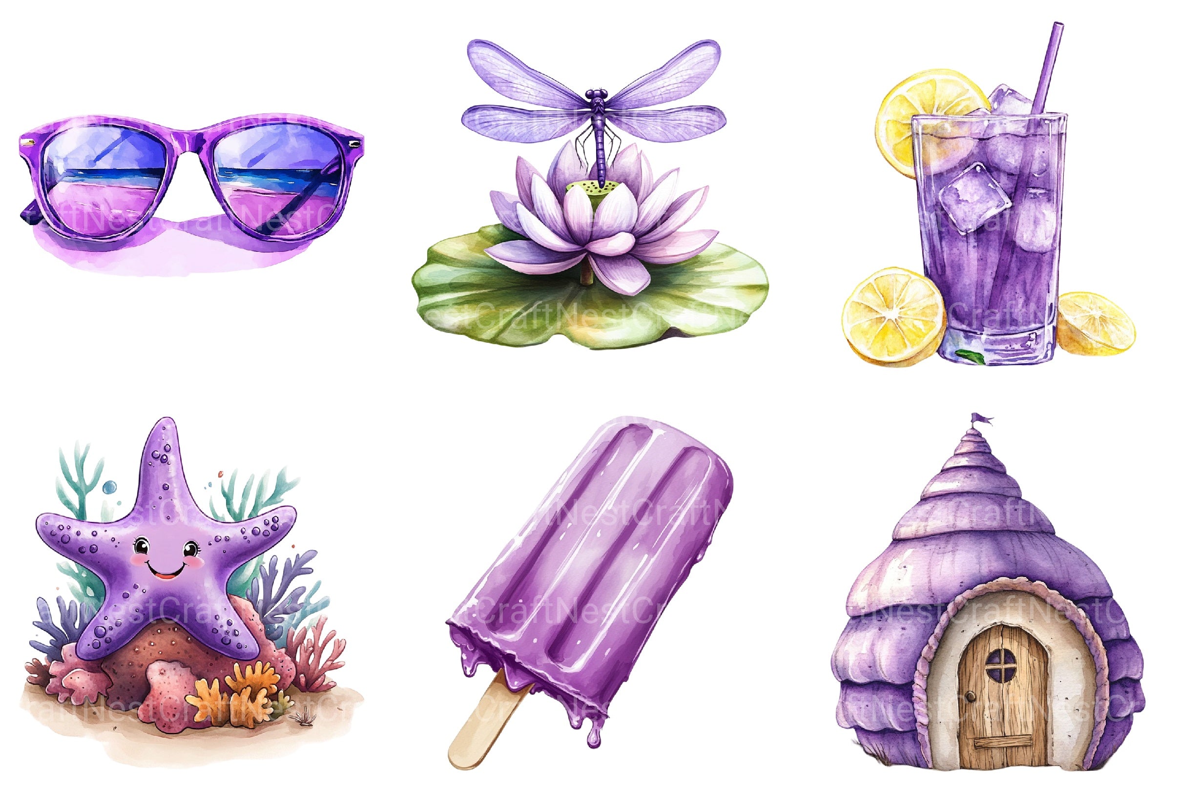 Purple Summer Clipart Bundle 2