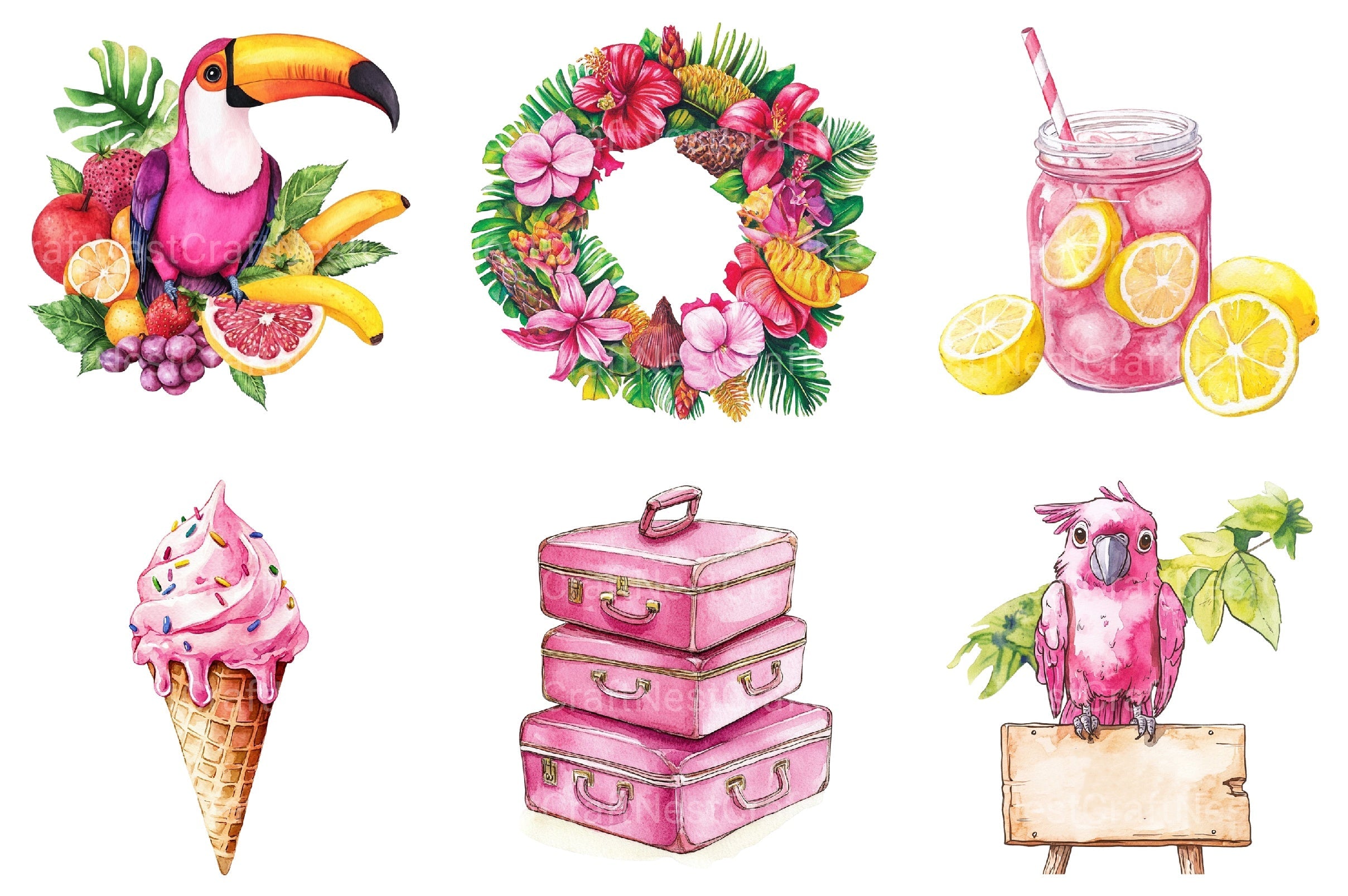 Pink Summer Clipart Bundle 2